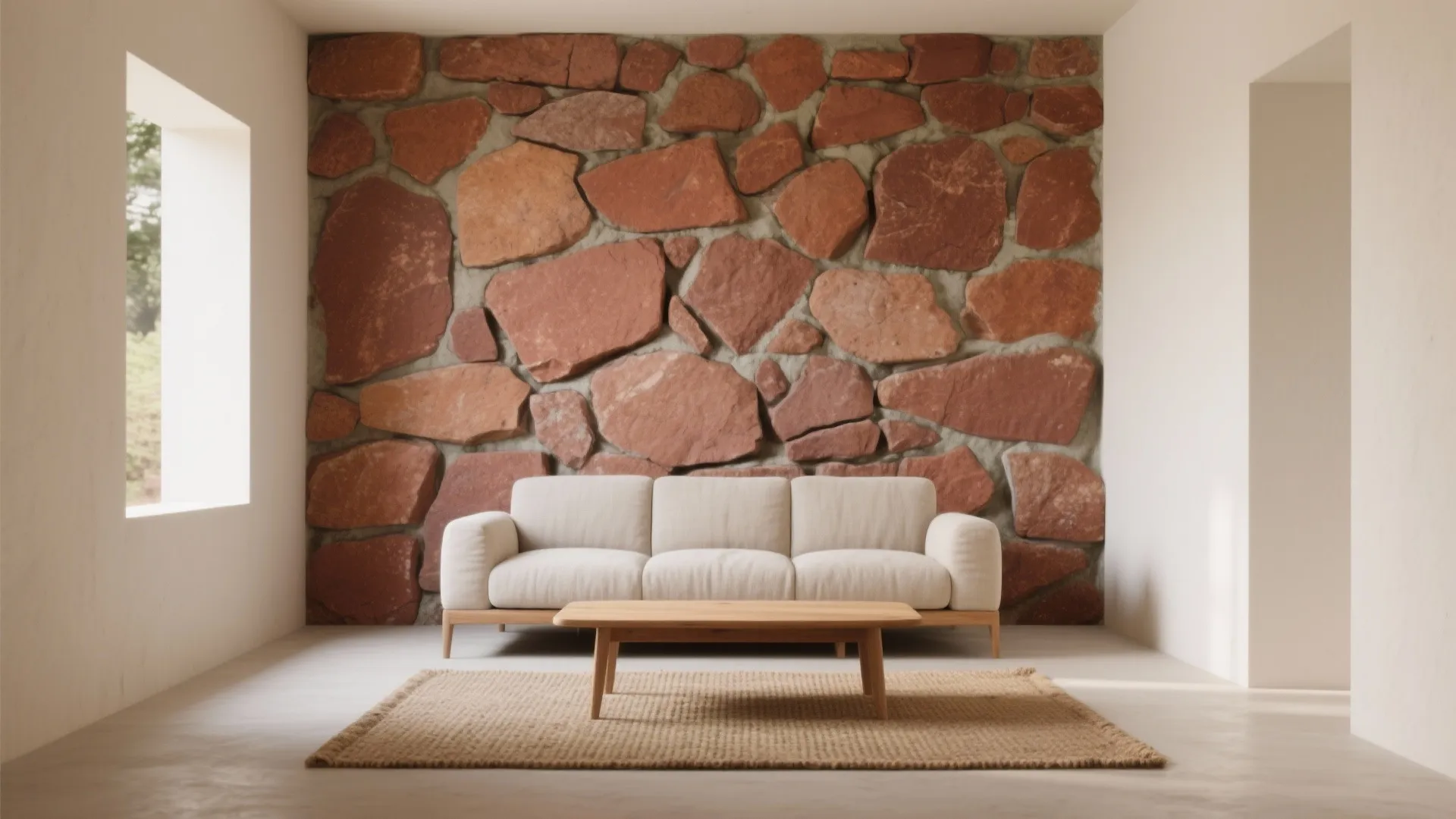 Warm Laterite Accent Wall for a Tiny Living Room