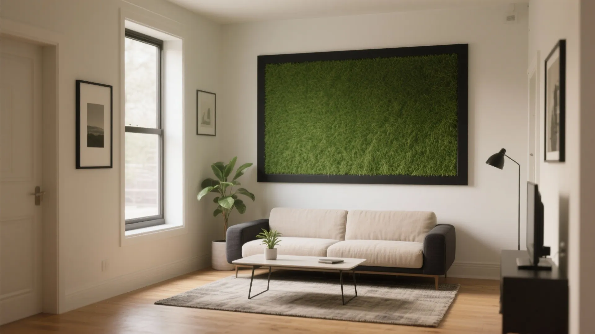 Budget Artificial Grass Wall for a Tiny Living Room