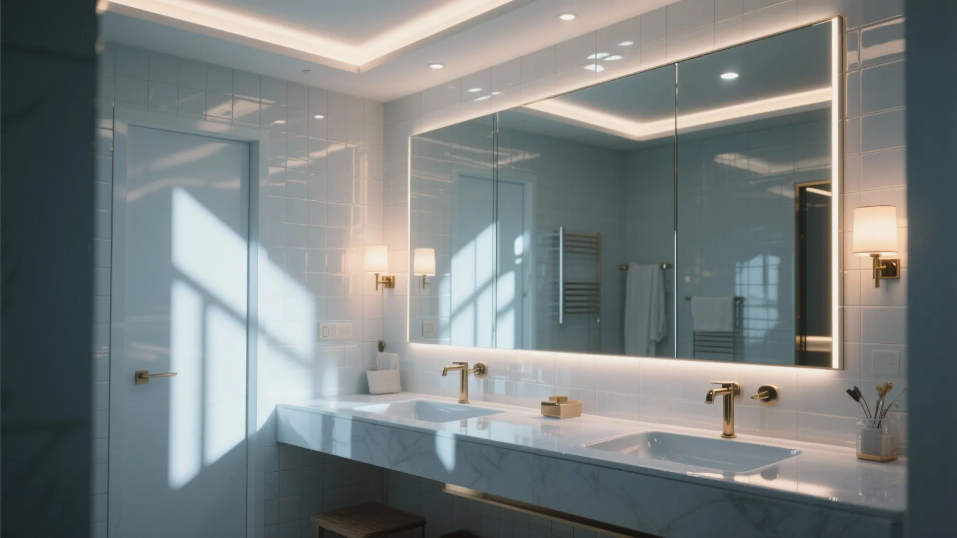 3. Bright finishes, mirrors, and task lighting