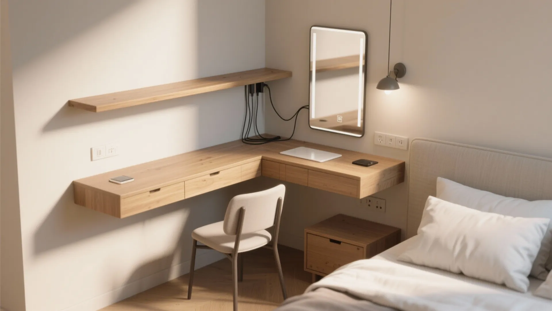 5. Carve out a tiny workspace that doubles as a vanity
