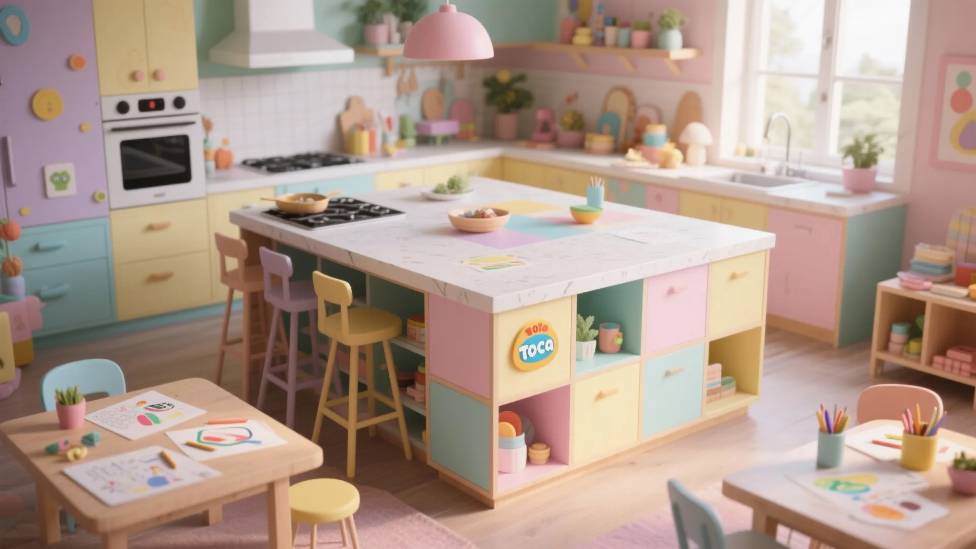 2. Oversized Kitchen Island as a Game Hub