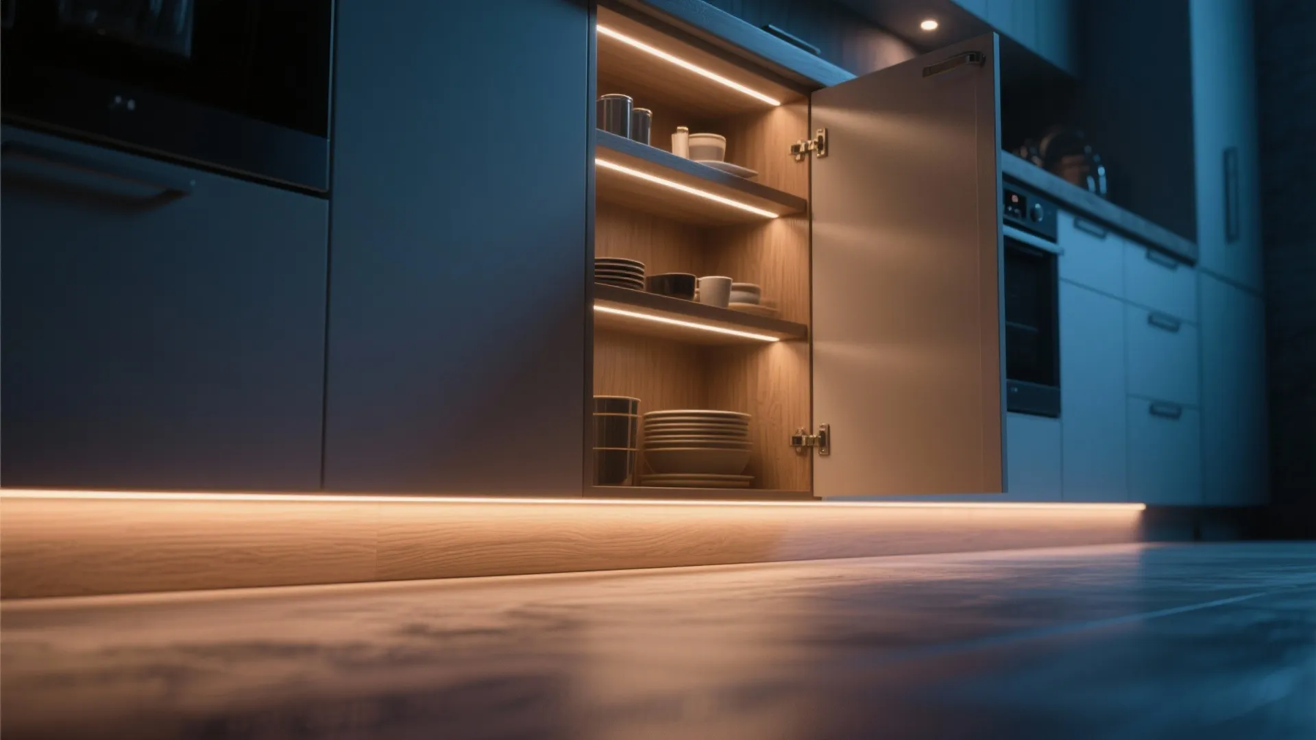 4. Integrated toe-kick and cabinet interior lights