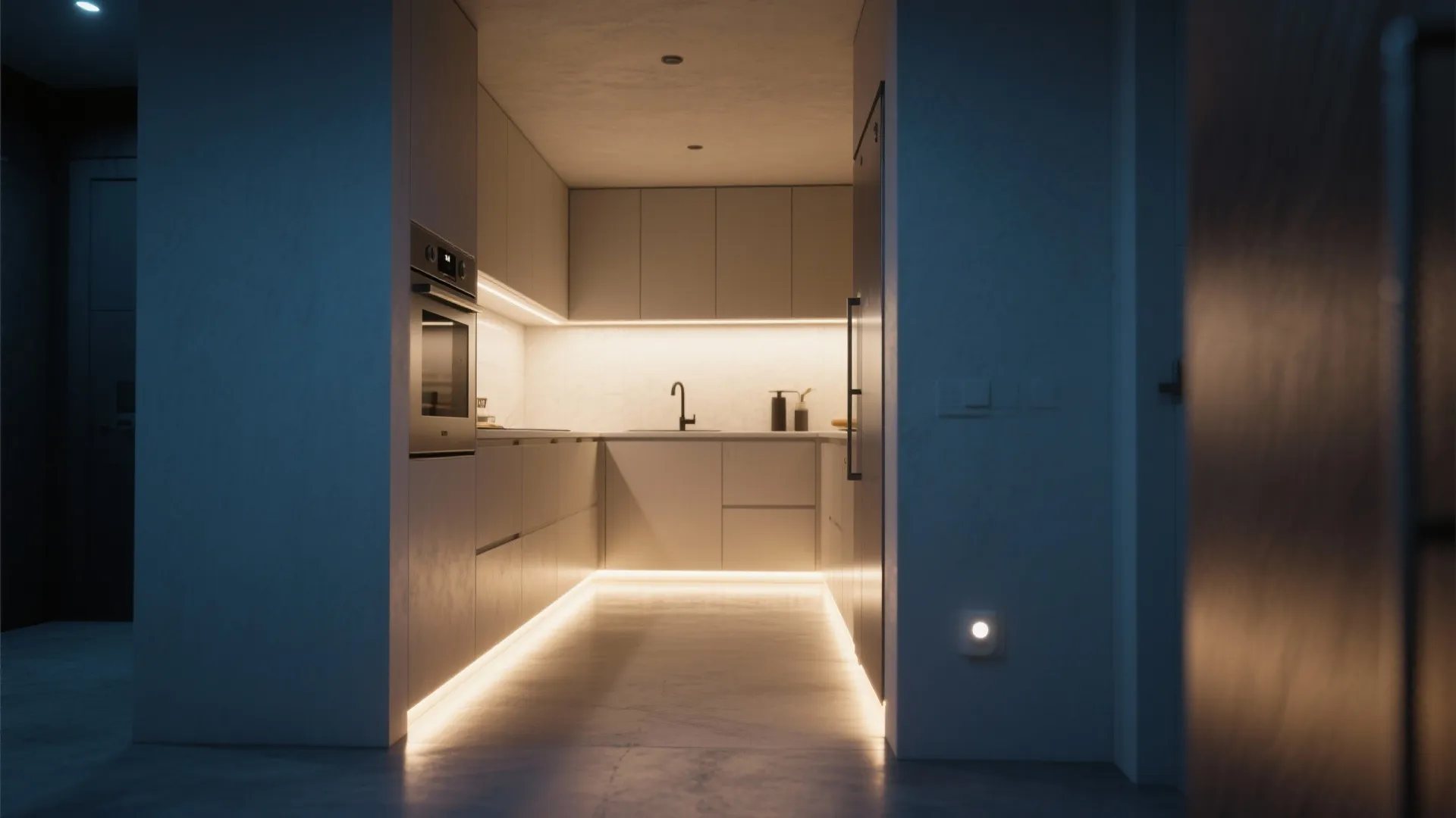 Toe-kick and plinth glow for floating effect