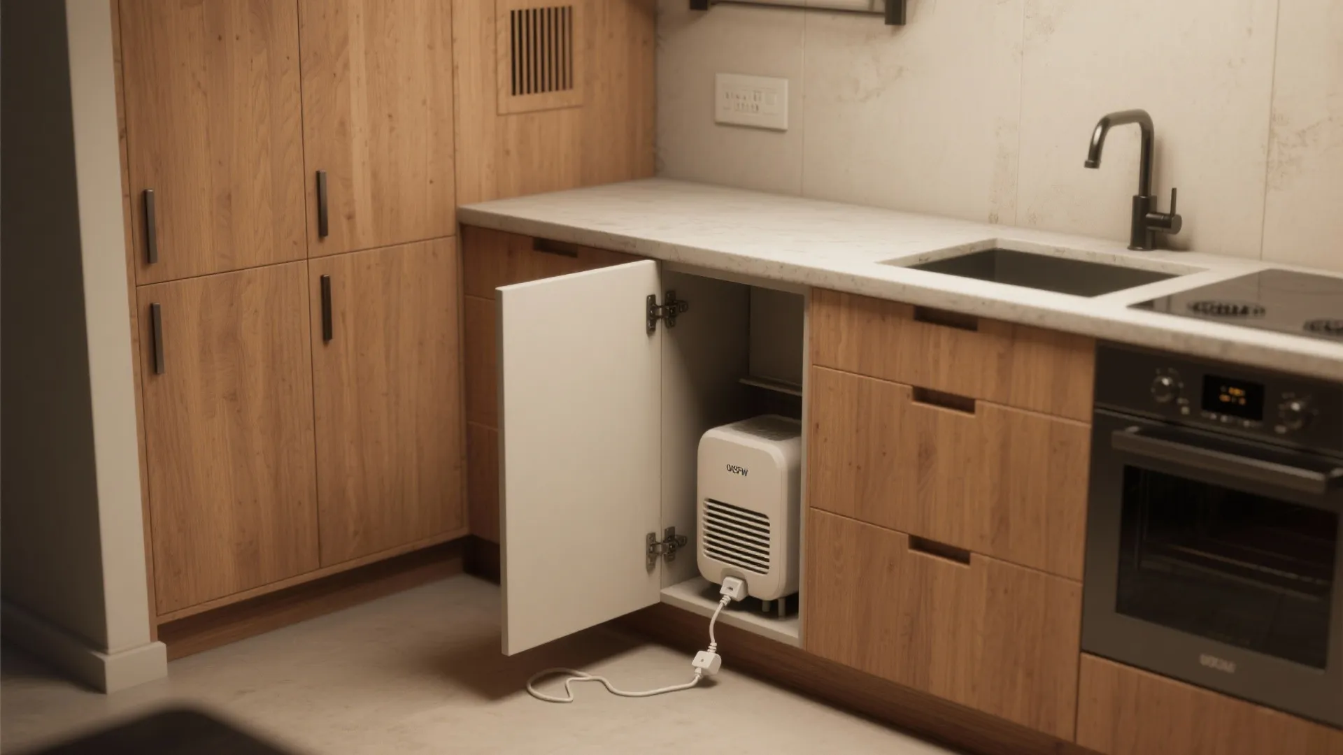 3. Kitchen counter toe-kick heater idea