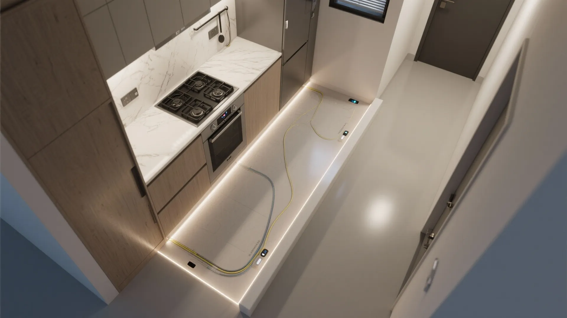 Toe-kick and plinth glow for floating effect