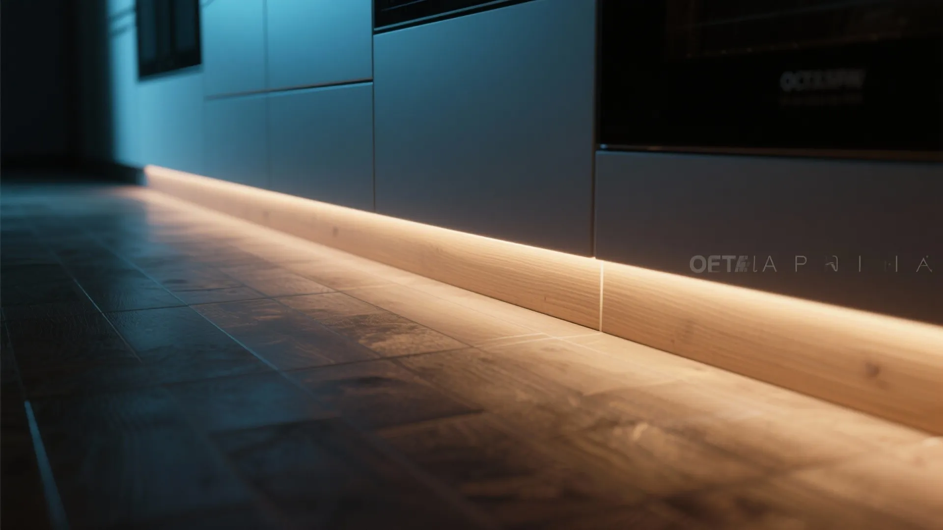 Toe-kick lighting to lift the counter visually