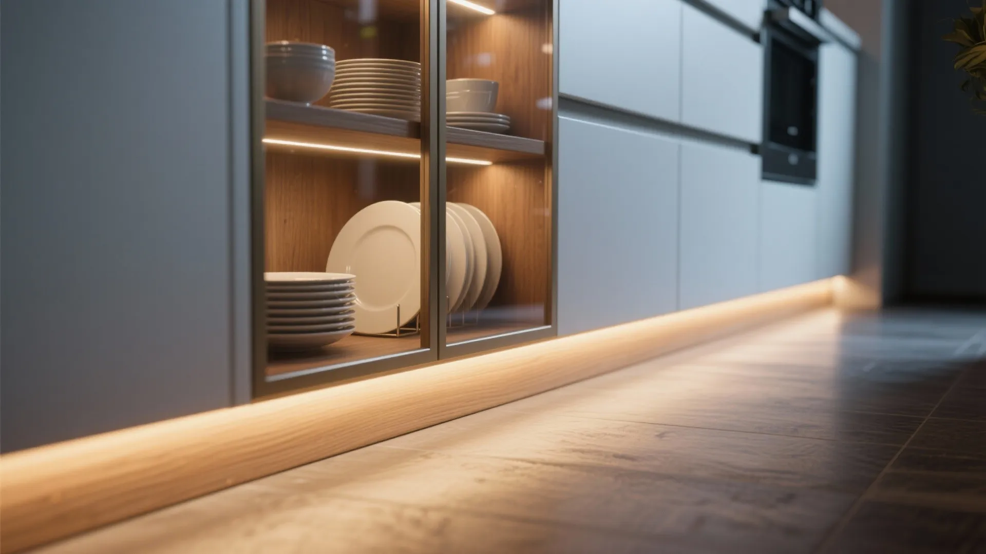 4. Integrated cabinet and toe-kick lighting for depth