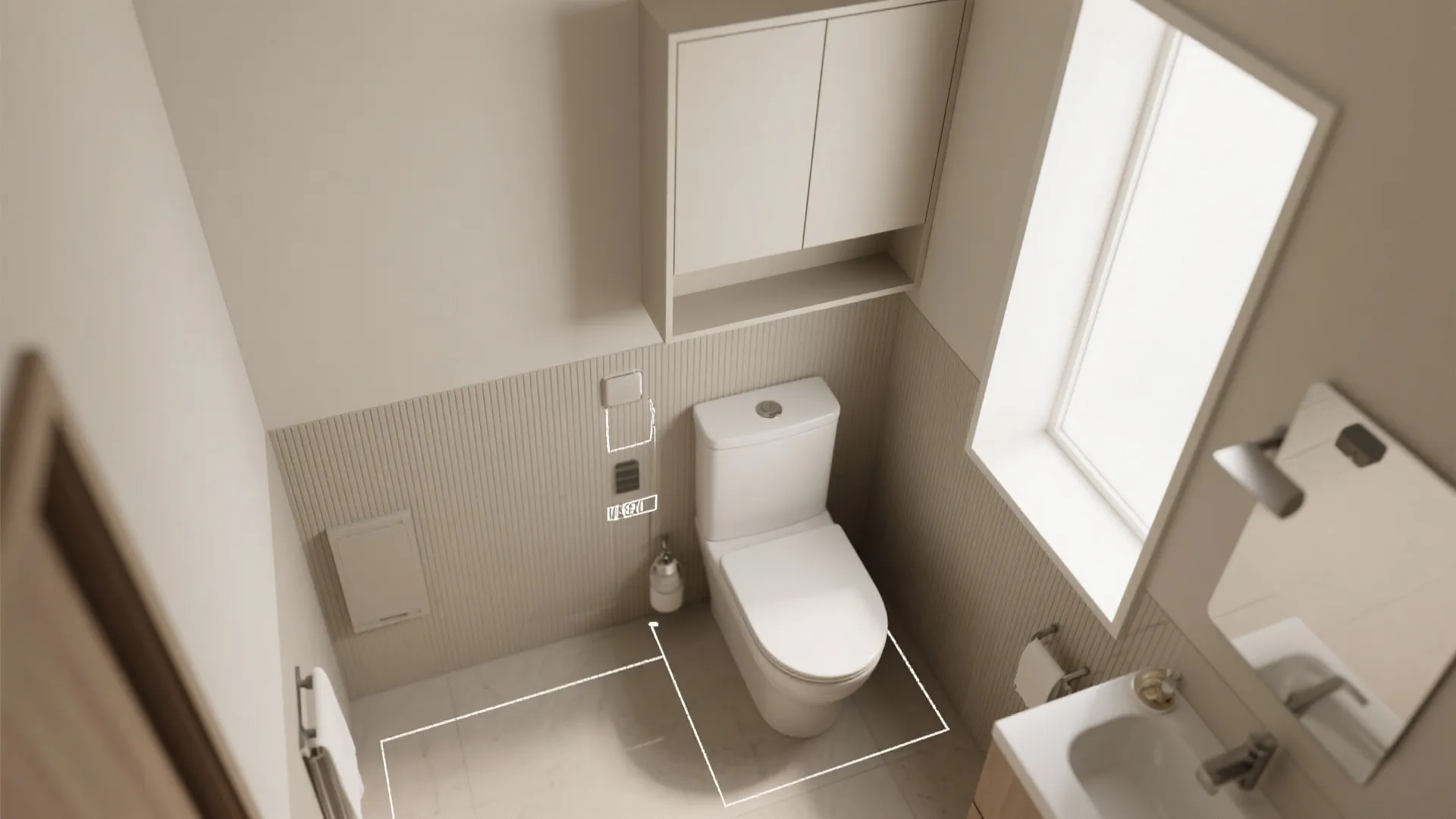 Over-the-toilet shelving that looks built-in