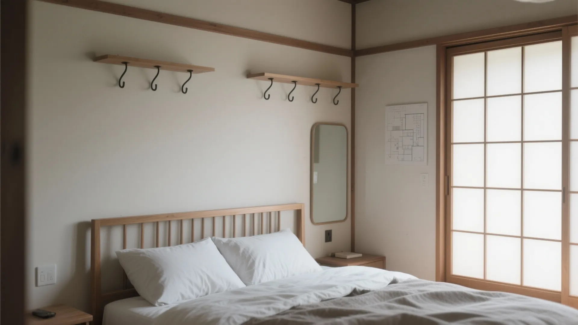 Tips 9: ベッドまわりは壁面活用｜东京小户型で通路を確保