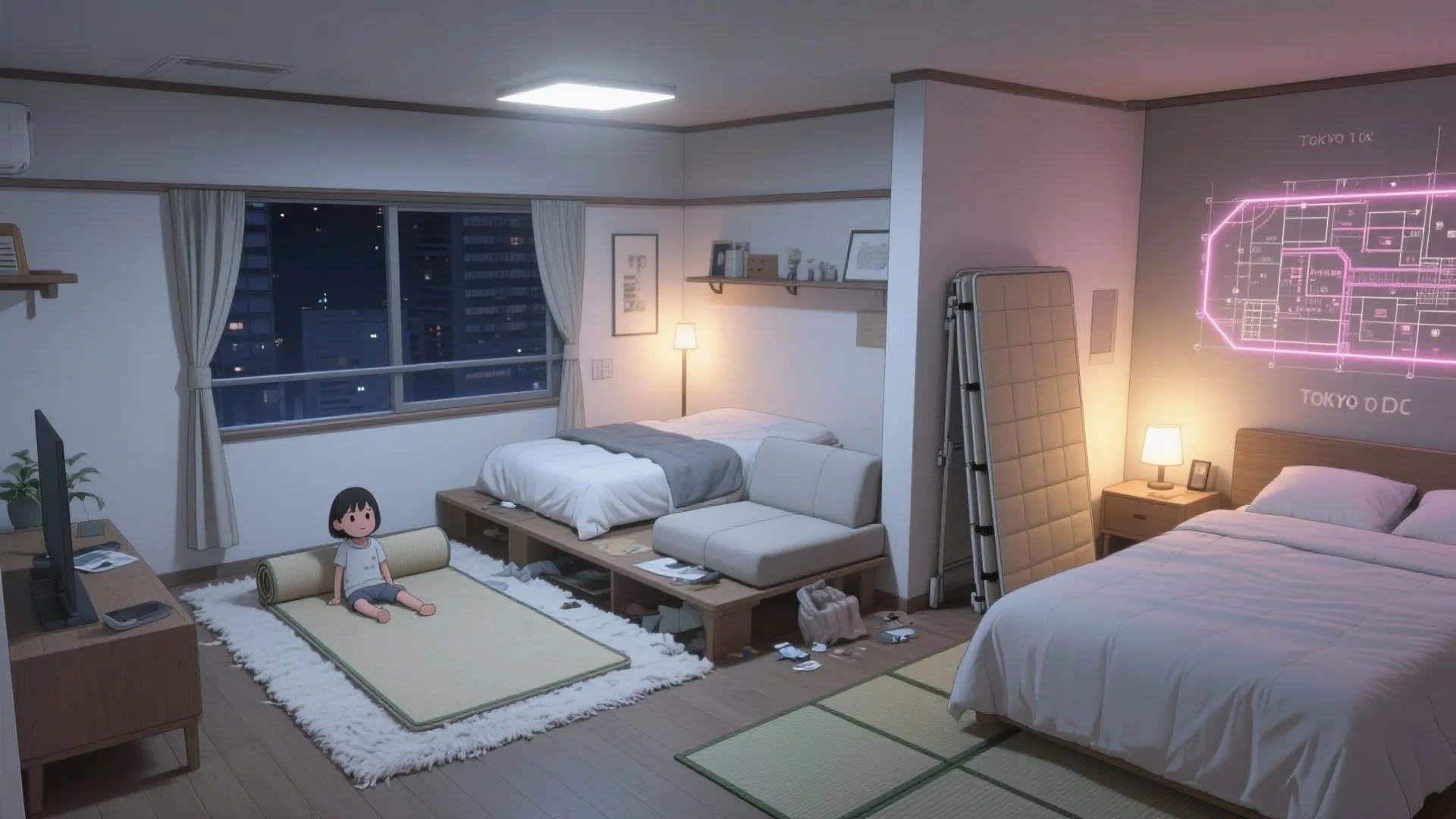 Tips 2: 3ゾーン就寝レイアウトで夜の静けさを分配（東京小户型 × 收纳技巧）