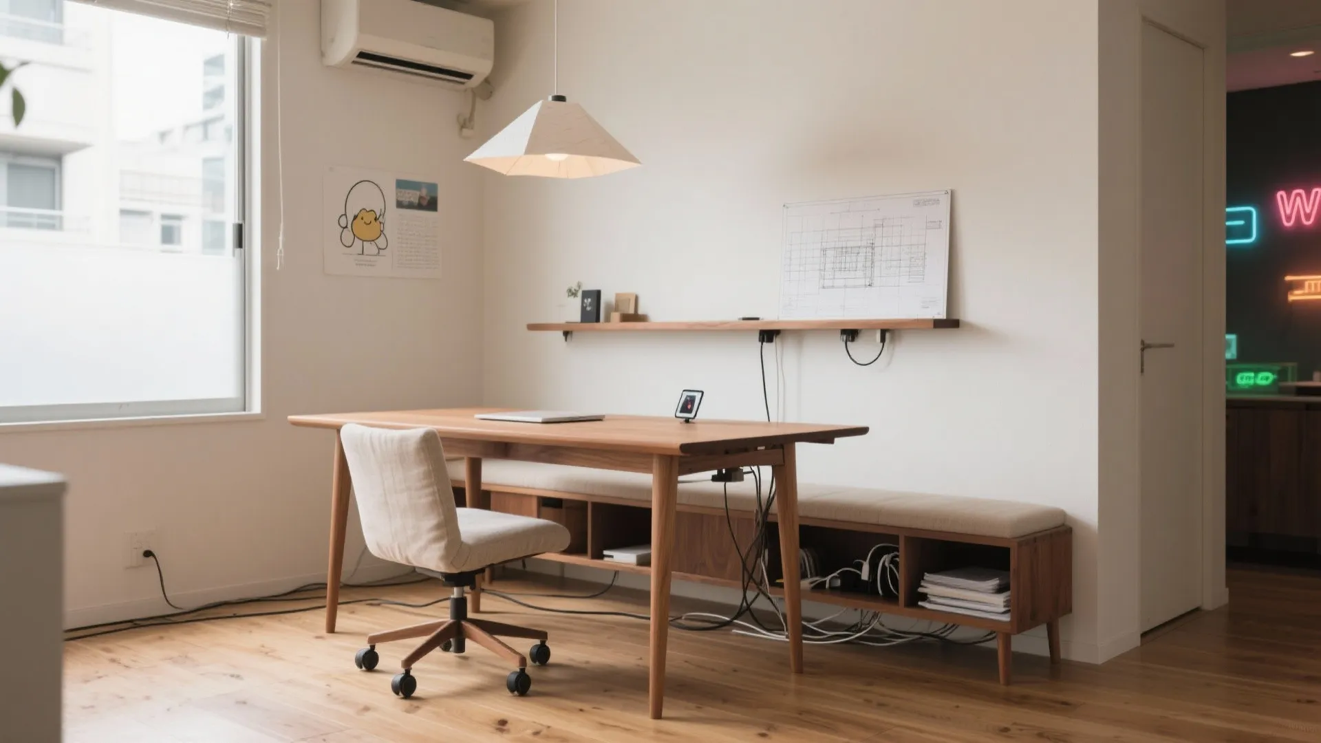 ダイニング兼ワークは“60×120cm＋折り脚”：時間帯で役割を切り替える（収納技巧）