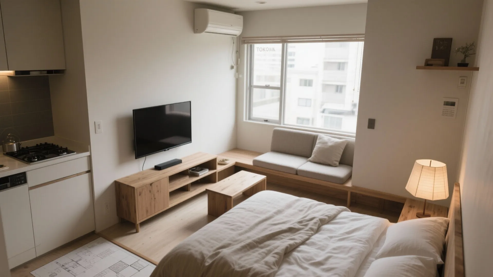 Tips 4: 3チューナーを活かす“ながら視聴”—キッチンとベッドの視線軸をズラす（日式风格／東京小户型）