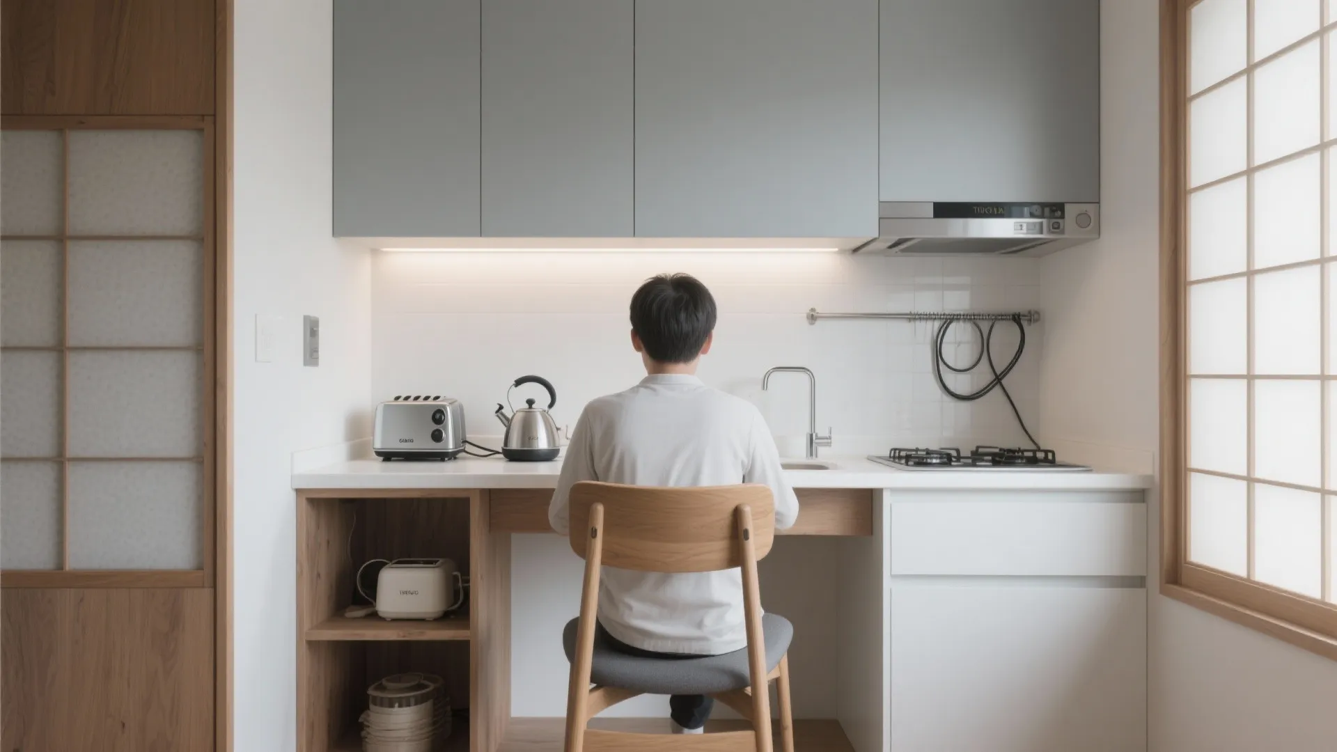Tips 4: キッチン背面の「背中合わせ配置」で生活感を切り離す（東京小户型／收納技巧／東京）