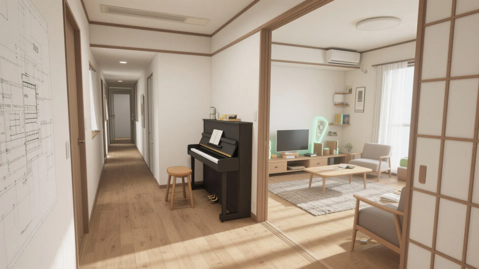 Tips 1: 玄関〜リビングの動線に“音の居場所”を作る｜動線規模と東京小戸型