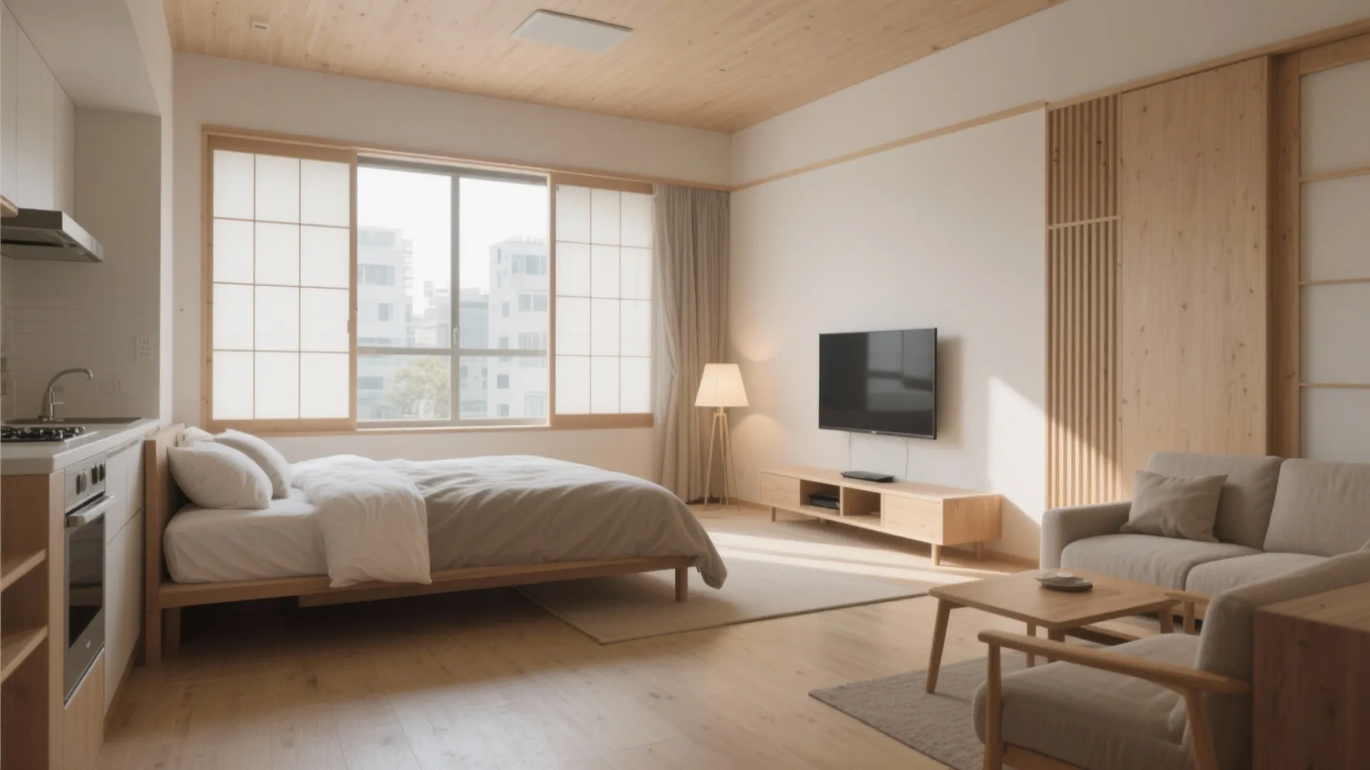 Tips 2: ベッドとソファは“対角配置”で視界を伸ばす（東京小戶型）