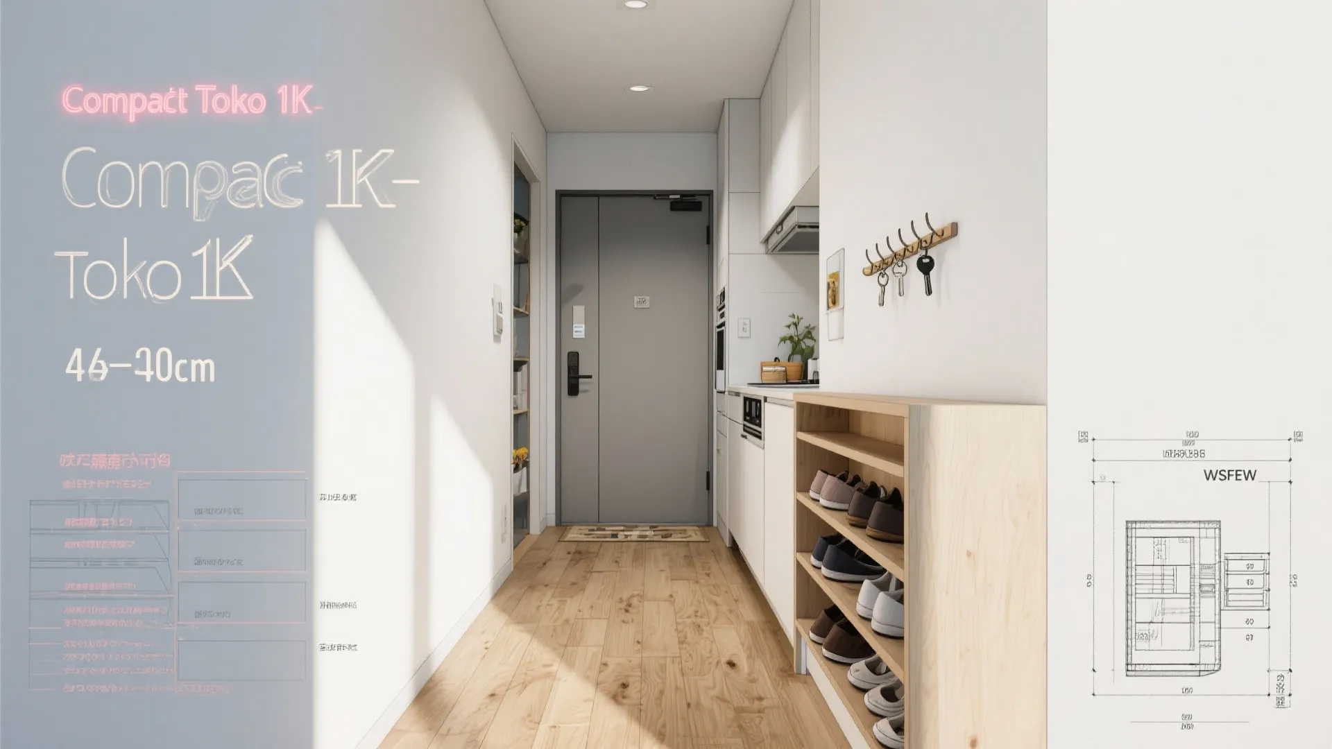 玄関からキッチンまでの動線を最短化して、1Kの生活密度を上げる（動線規格＋東京小戸型）