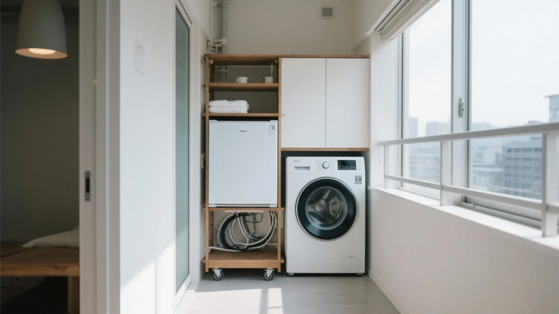 Tips 4: ベランダ手前の“家事ユニット”に統合（日式風格 × 収納技巧）