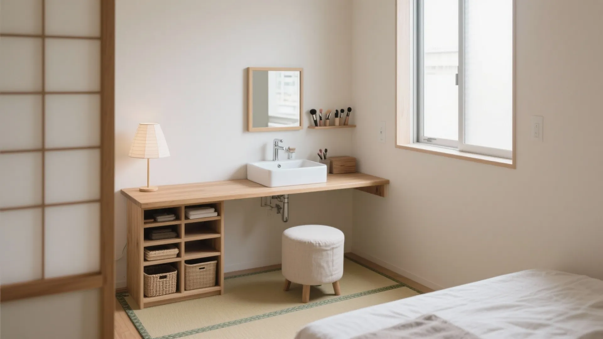 東京の1Kメイクスペース術｜5つの実践デザイン: 日本の小さな1Kでも“支度が心地よい”を叶える、動線と収納でつくるメイクコーナー