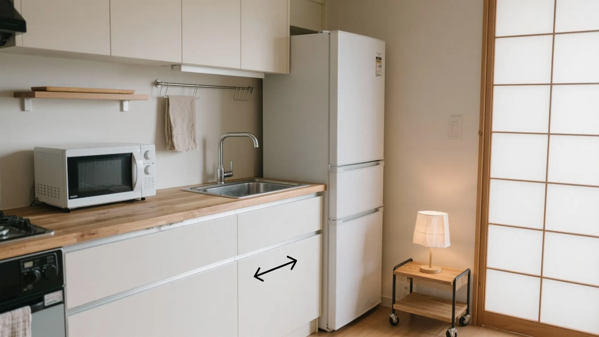 1Kの電子レンジ置き場アイデア7選｜東京の小さな台所をすっきり整える: 1K・1Rの“置き場がない”を解決。動線が崩れない、見た目も美しい日式キッチン収納のつくり方