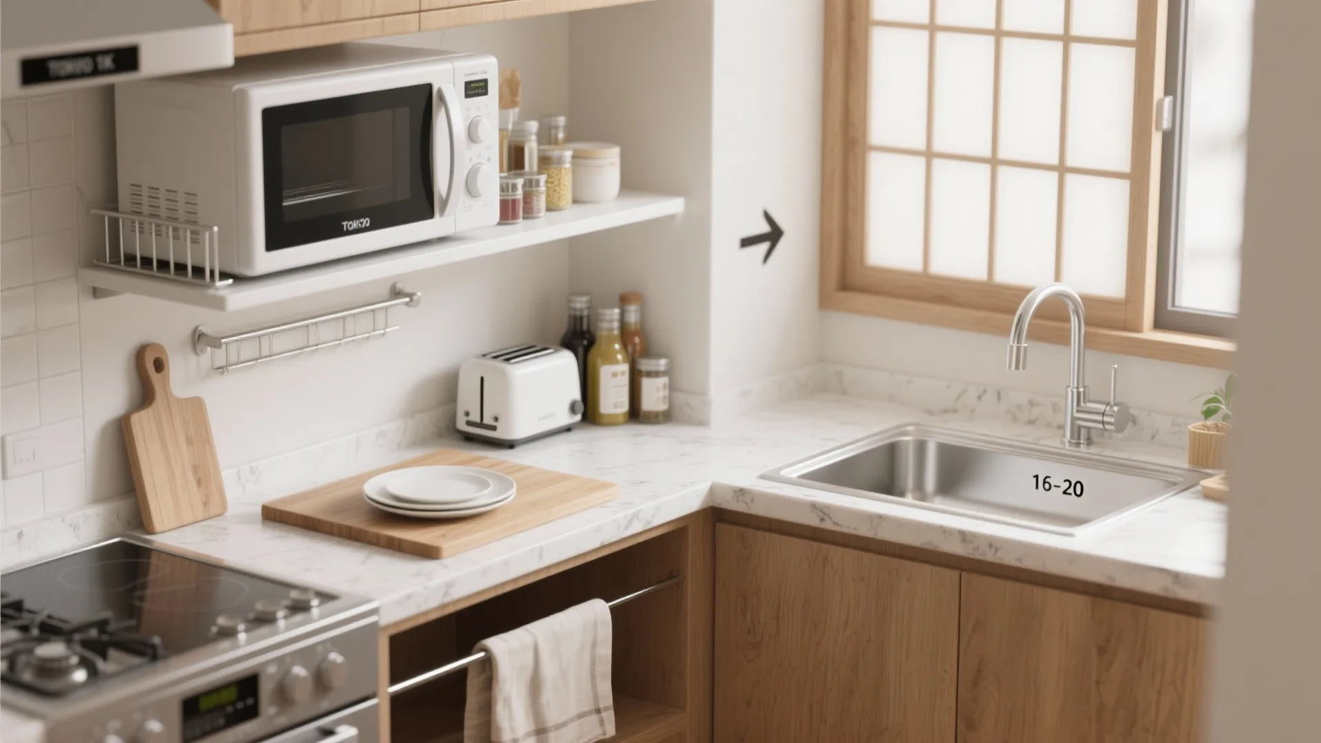 Tips 1: シンク横“15cm”に薄型ラックを差し込む（東京小戸型の現実に寄り添う）