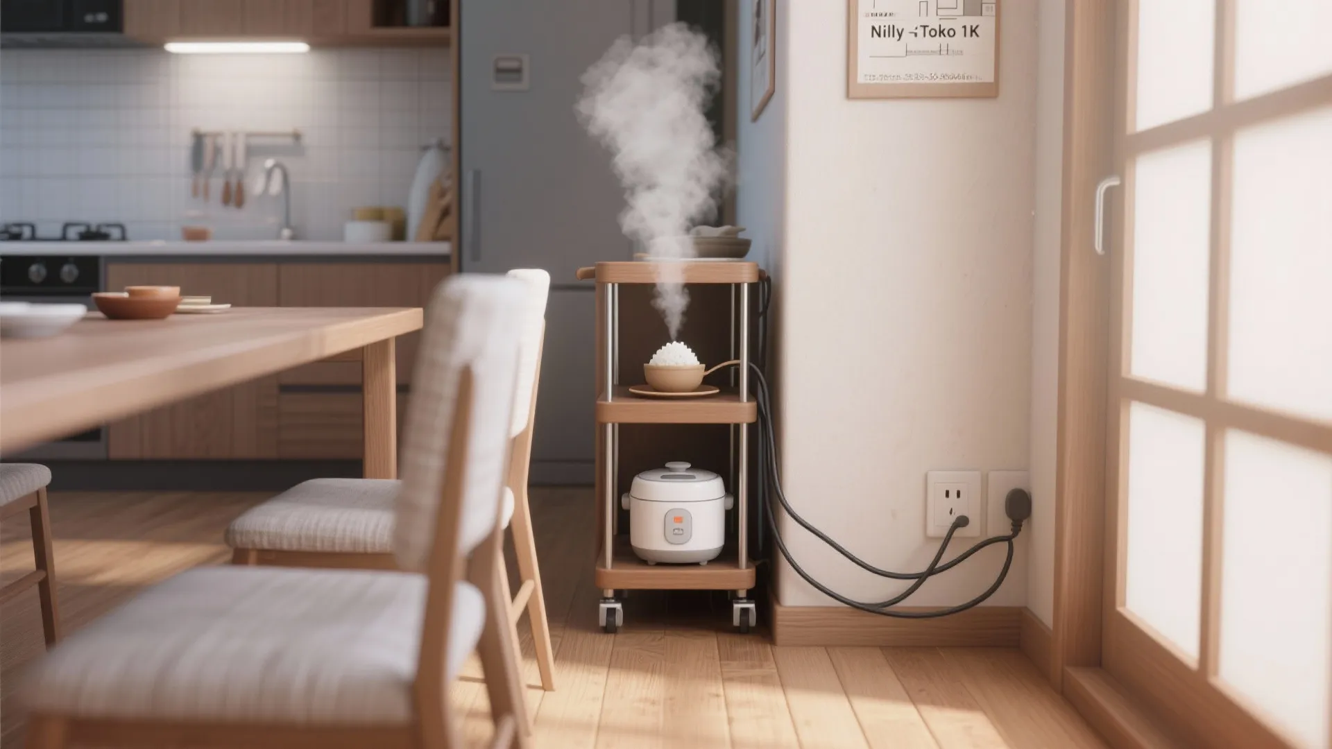 可動ワゴンで“炊く→よそう→しまう”の動線を一直線に（動線計画 × 東京小戸型）