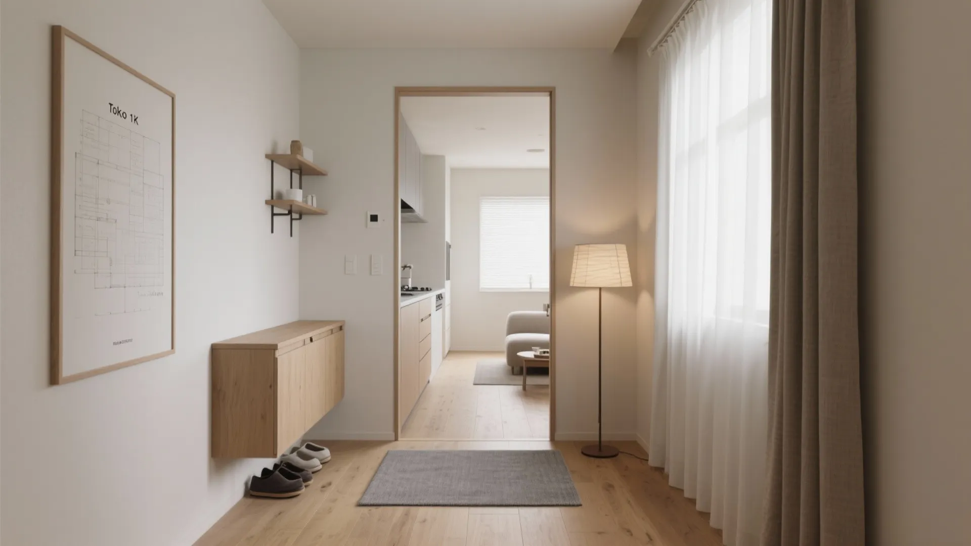 Tips 1: 玄関からリビングまで一直線の動線設計（東京小戸型）