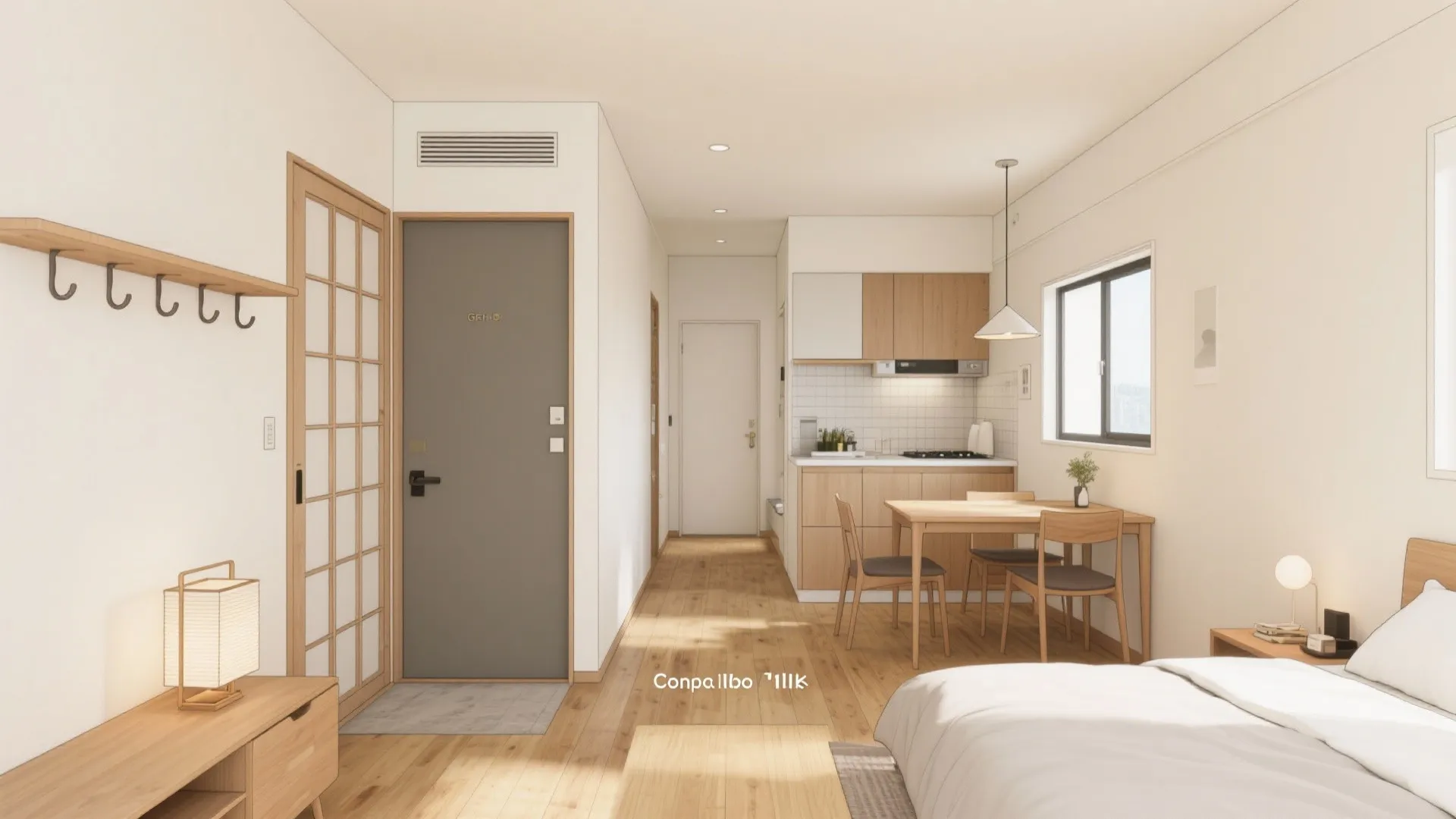 1. 玄関からキッチンまで“一直線”の動線設計で、1Kにリズムを作る