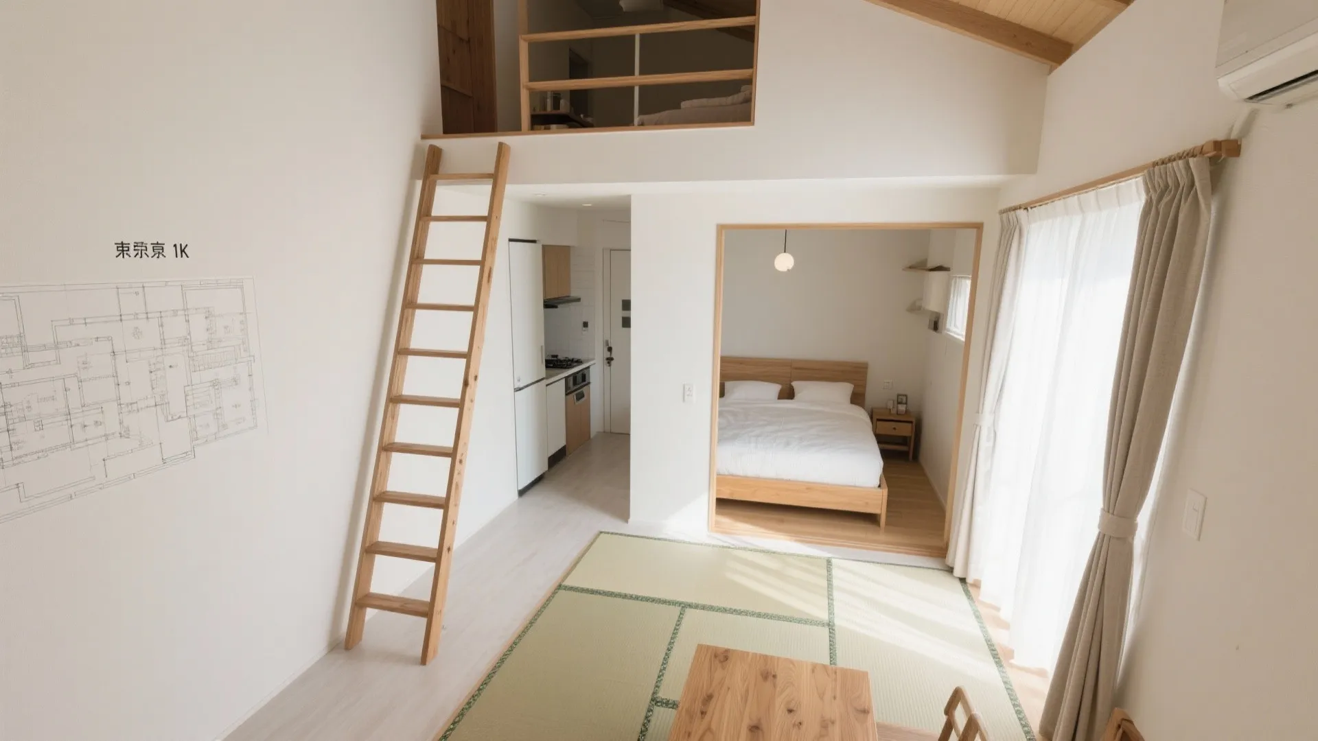 Tips 1: 東京小戸型の1Kでは“はしごの位置”を動線の端に寄せる