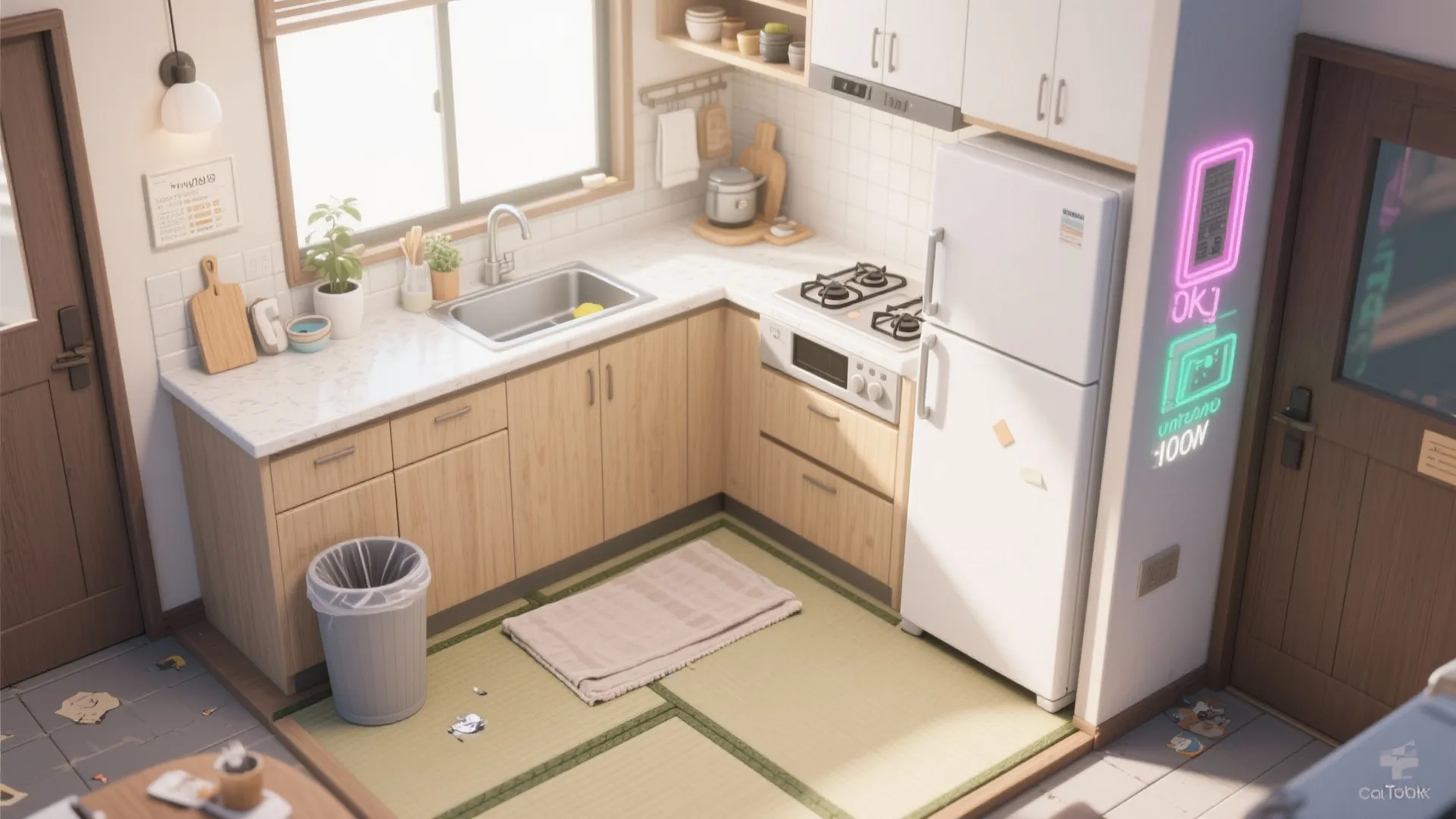 Tips 1: カウンター正面に「作業三角」をつくる（カウンターキッチン 1K レイアウト）