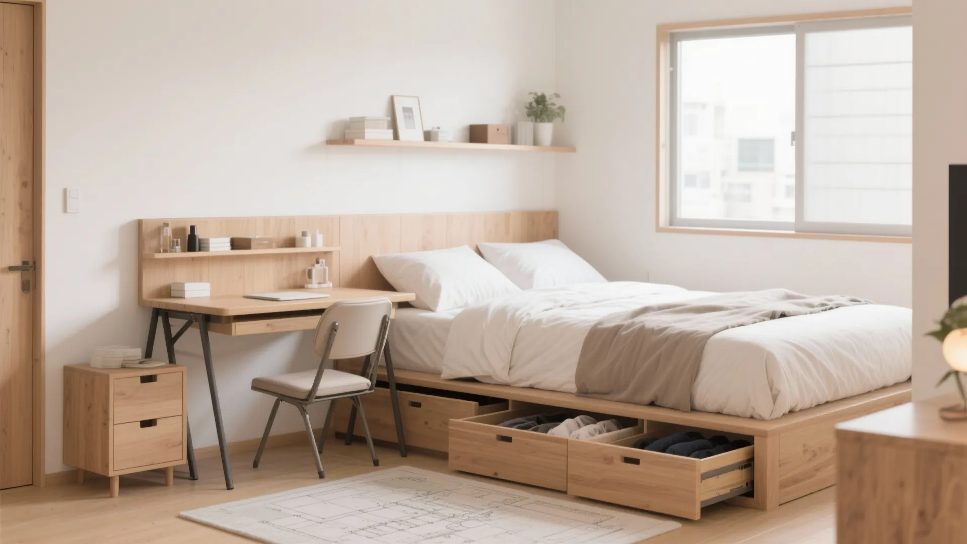 Tips 3: ベッド周りは“二役家具”で面積を節約（東京小戸型）