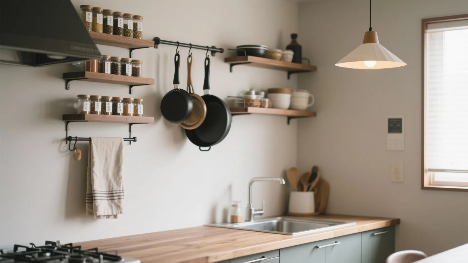 Tips 2: キッチンは“面”で収める。壁面一体化の収納技巧（収納技巧×日式風格）