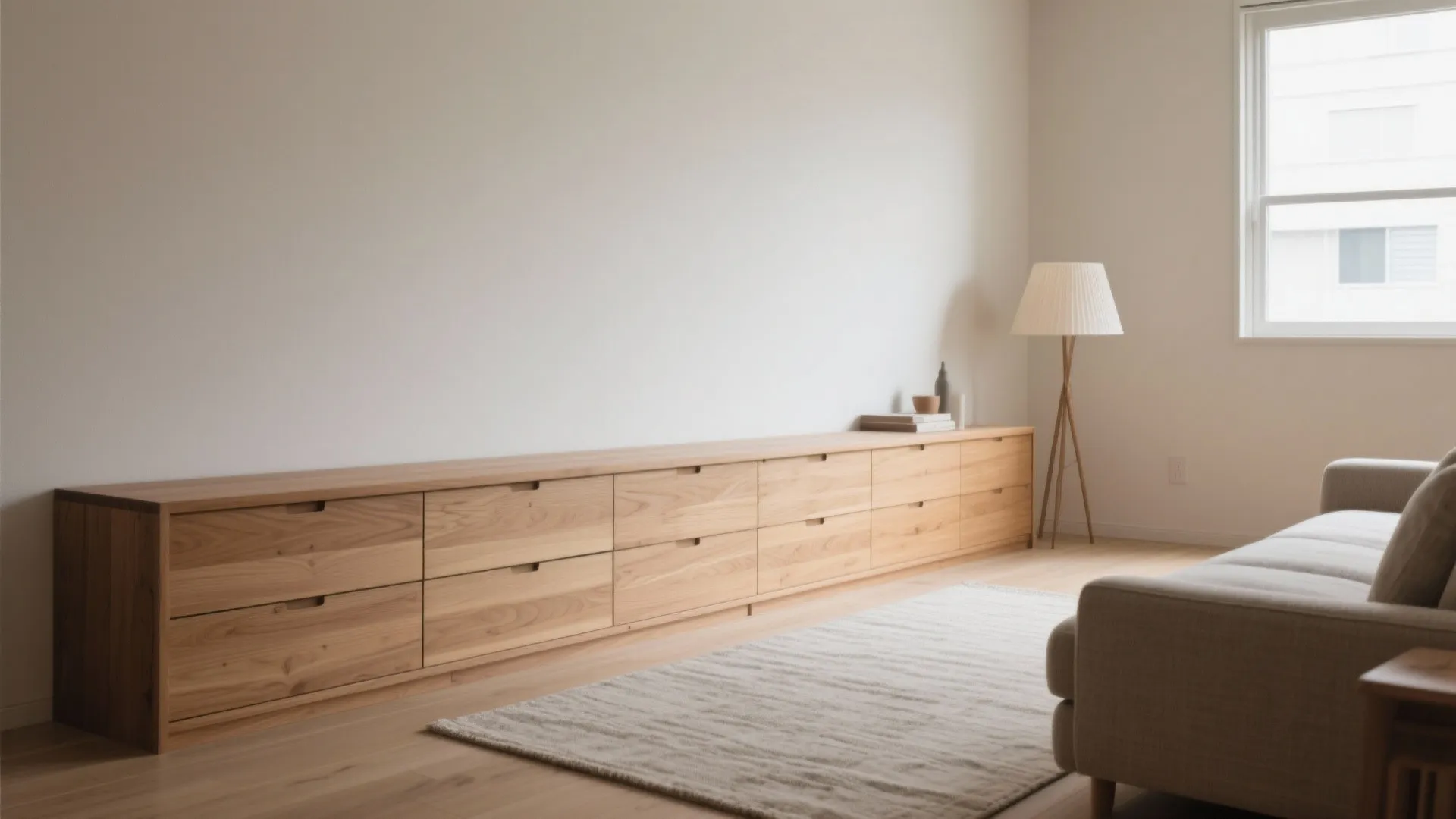 Tips 3: 家具は“高さを抑えて長さで収める”｜收納技巧と日式風格