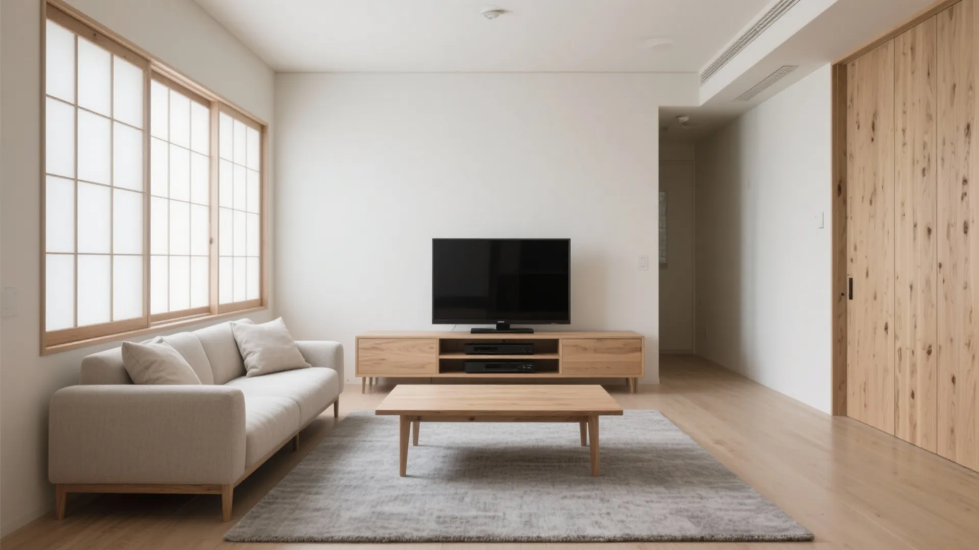 Tips 1: 3チューナー付き2Kテレビを壁沿い低家具に載せて“視線高さ”を合わせる（東京小戸型／日式風格）