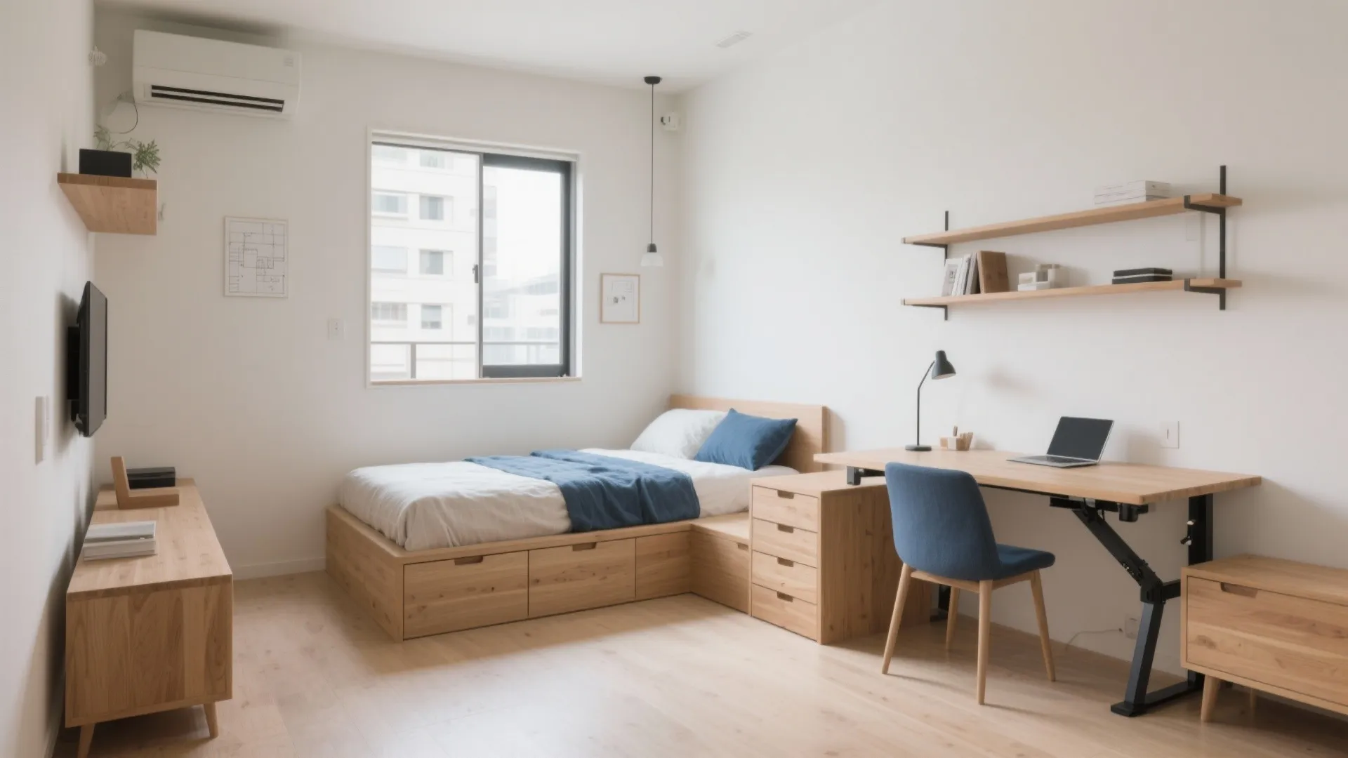 家具は3点主義：ベッド・テーブル・収納で用途を合体