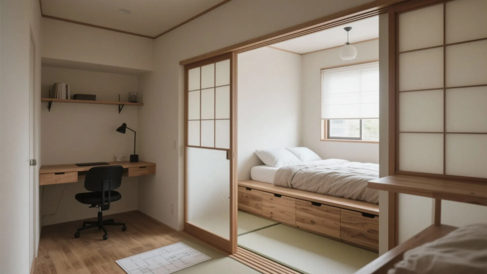 Tips 2: 2つの“静”を切り分ける寝室とワークスペース（東京小戸型・収納技巧）