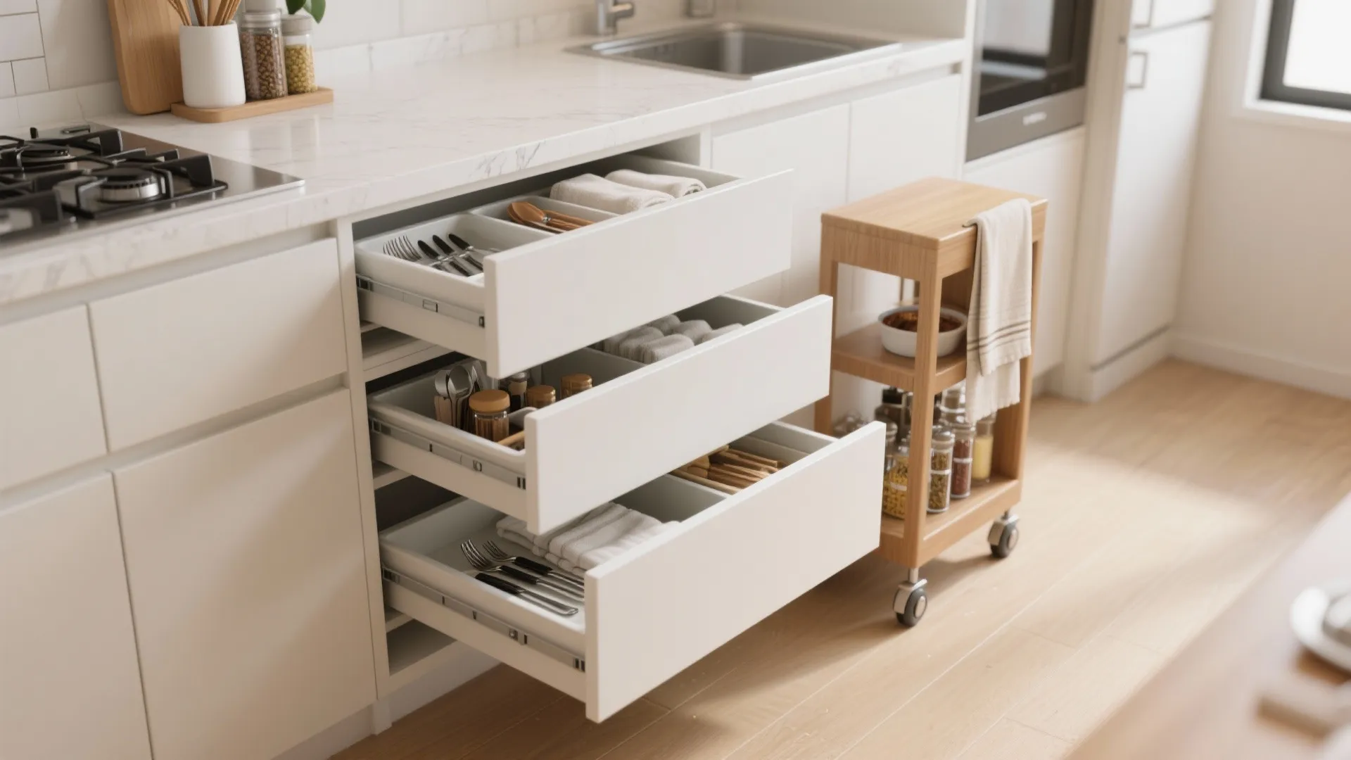 Tips 3: キッチンの“見せない”収納技巧で生活感を抑える（收纳技巧）