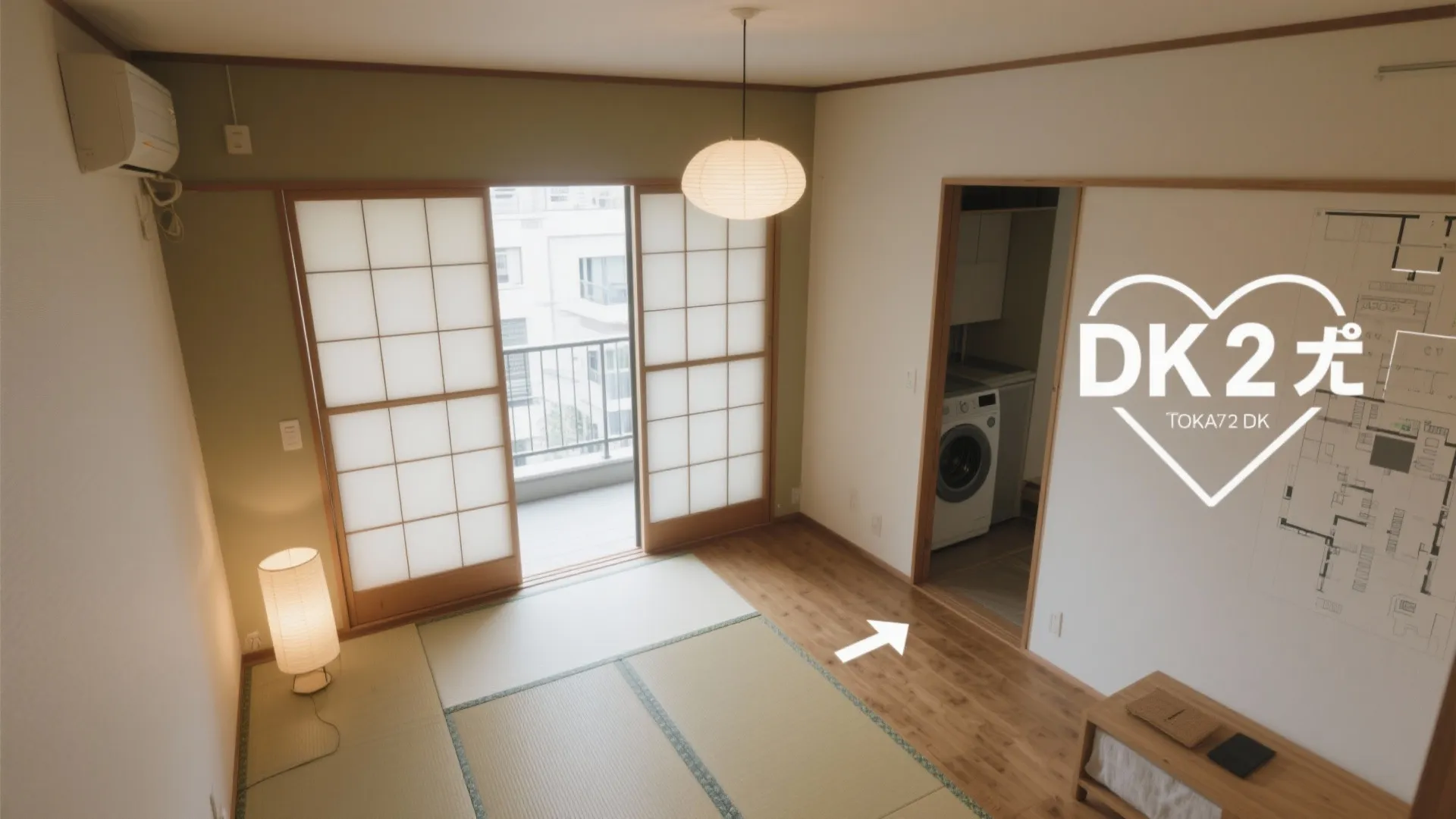 ゾーニング再設計で「2DK」を家族3人の動線に最適化（動線プランと日式風）