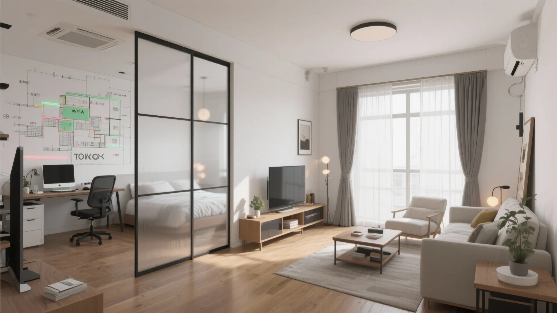 Tips 5: 2Kの「静と動」を分ける可動パーティション（動線規劃）