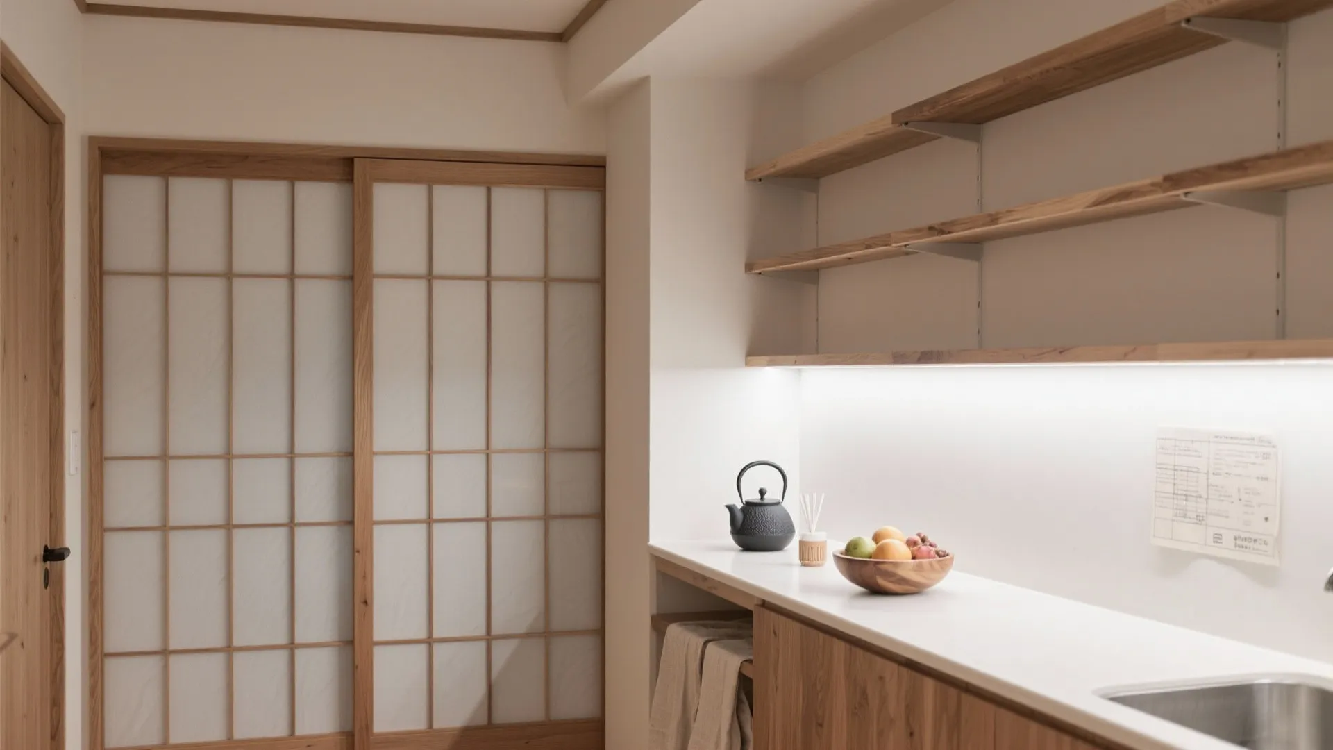 “見せる/隠す”を分けた収納技巧でカウンターを常にフラット（收納技巧×日式風格）