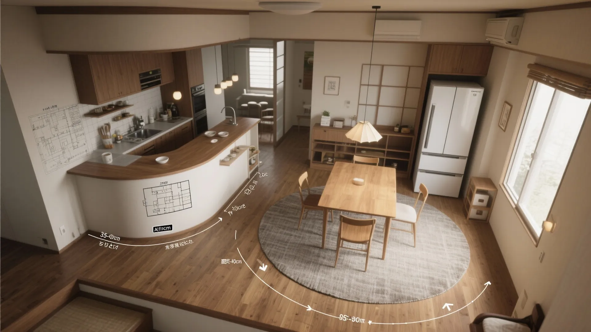 Tips 1: 東京小戸型でも機能が回る“回遊動線”のカウンター配置（動線計画）