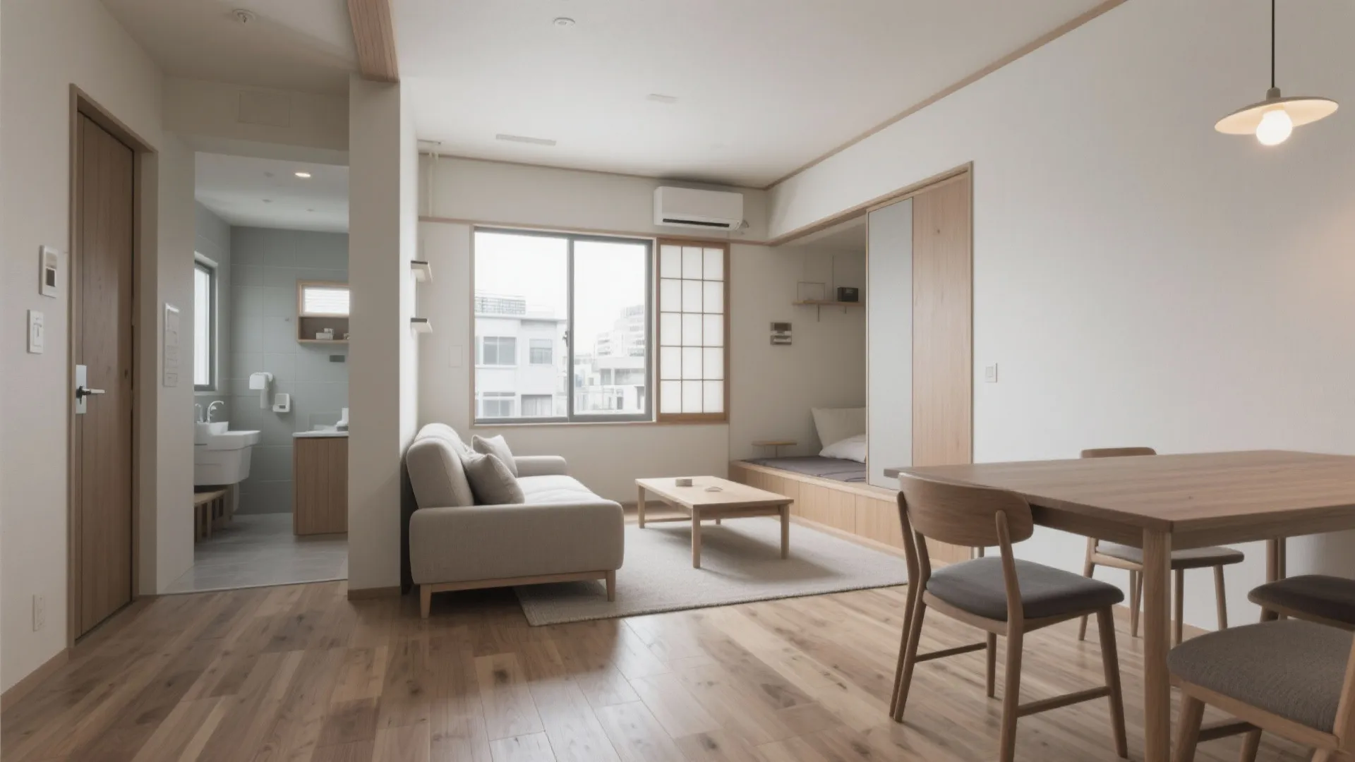 リビングの動線を1本化して“抜け”をつくる（動線規律×東京の2LDK）