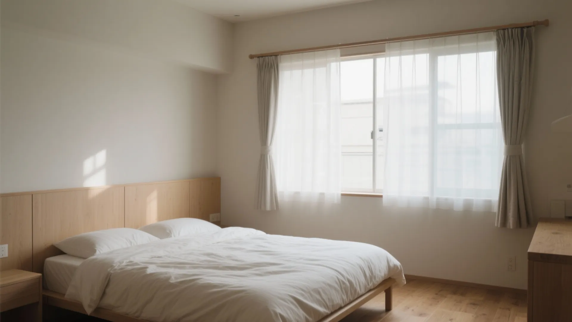 寝室は“半分だけ”閉じる｜日式風格の静けさと通気を両立