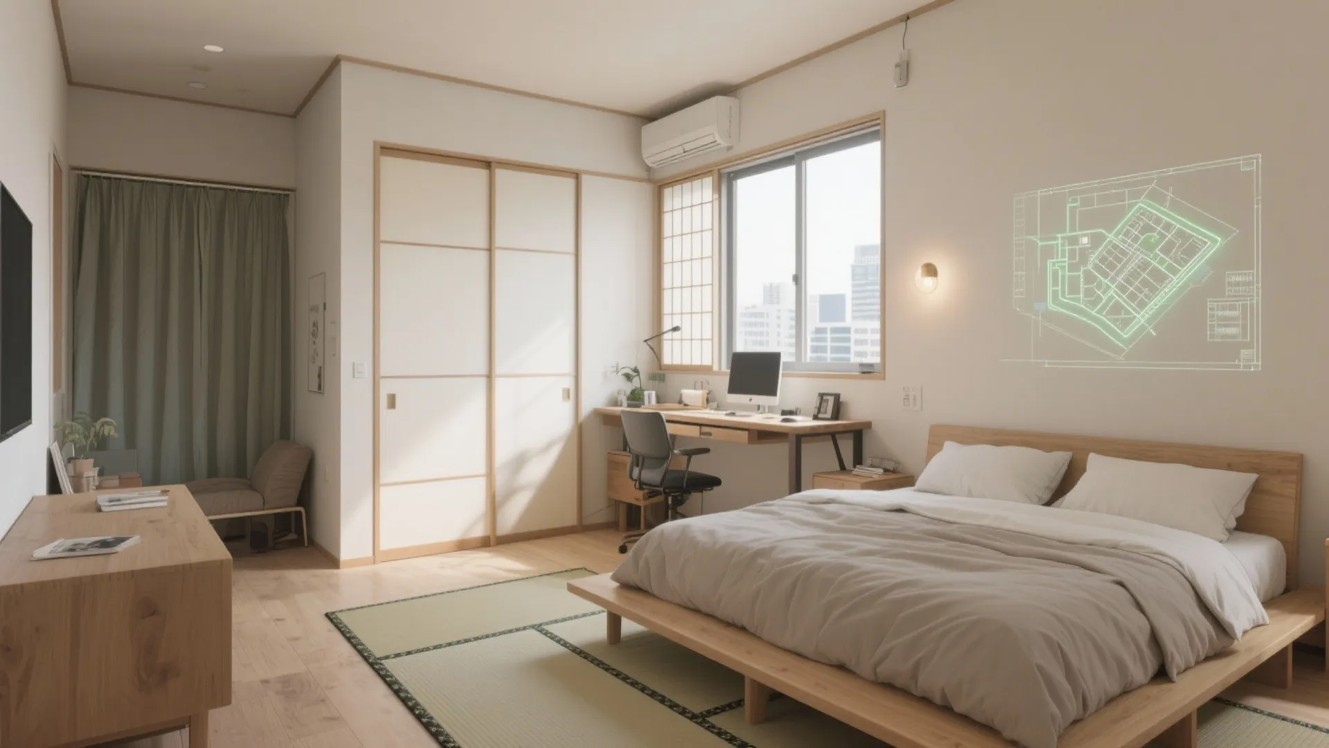 Tips 2: 寝室とワークスペースは“音と光”で分ける（東京小户型でも静けさを確保）