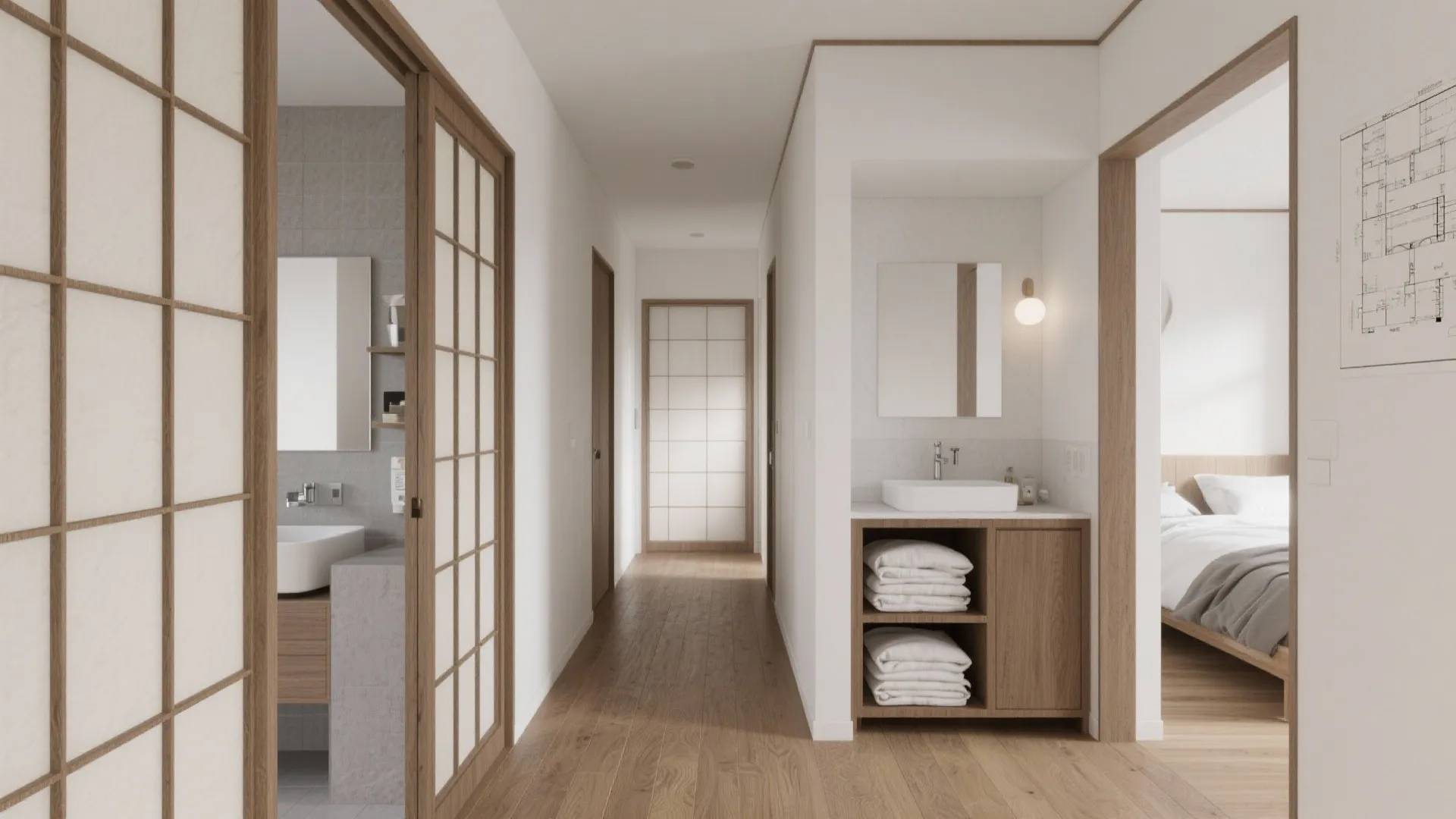 動線計画で工事量を減らす：水回りを核にした日式風格の回遊