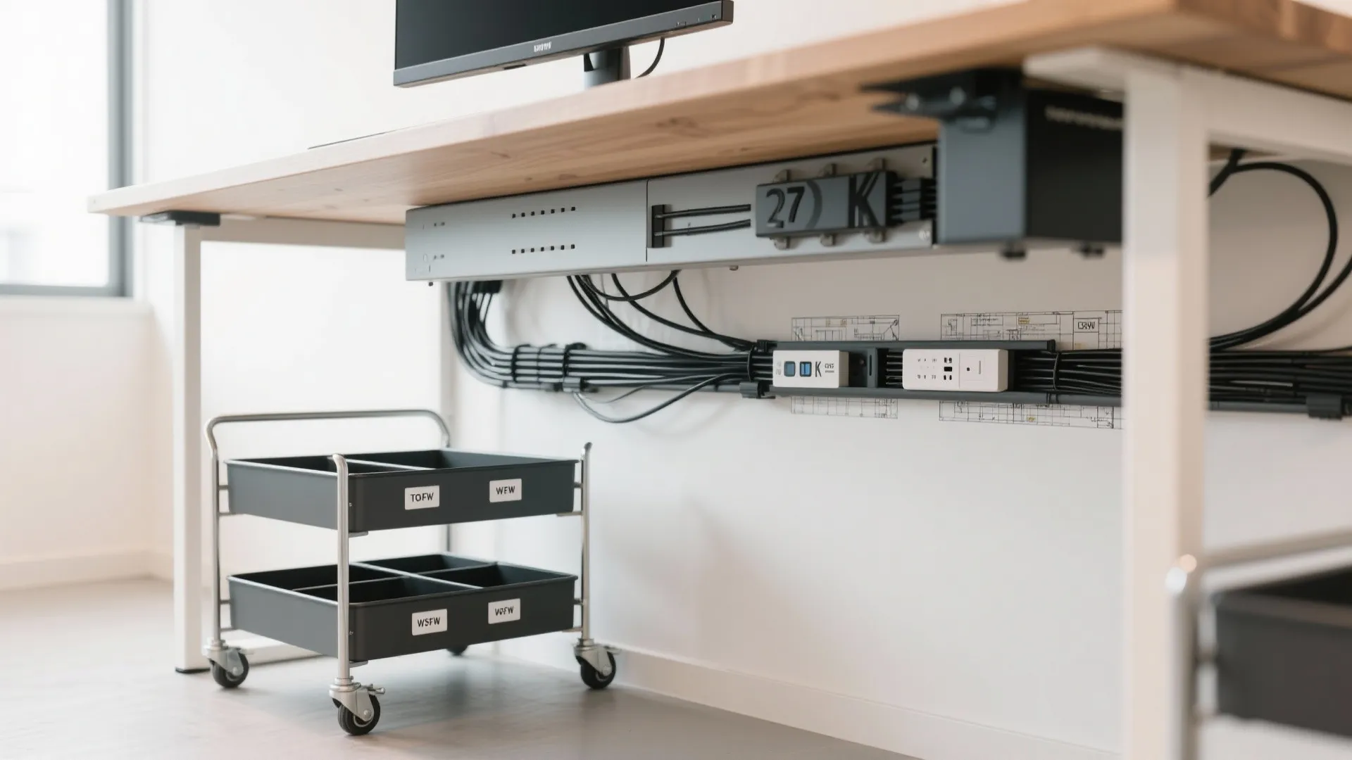 収納技巧で配線を消す：2Kモニタ＋小物の定位置化で机上はいつも0リセット