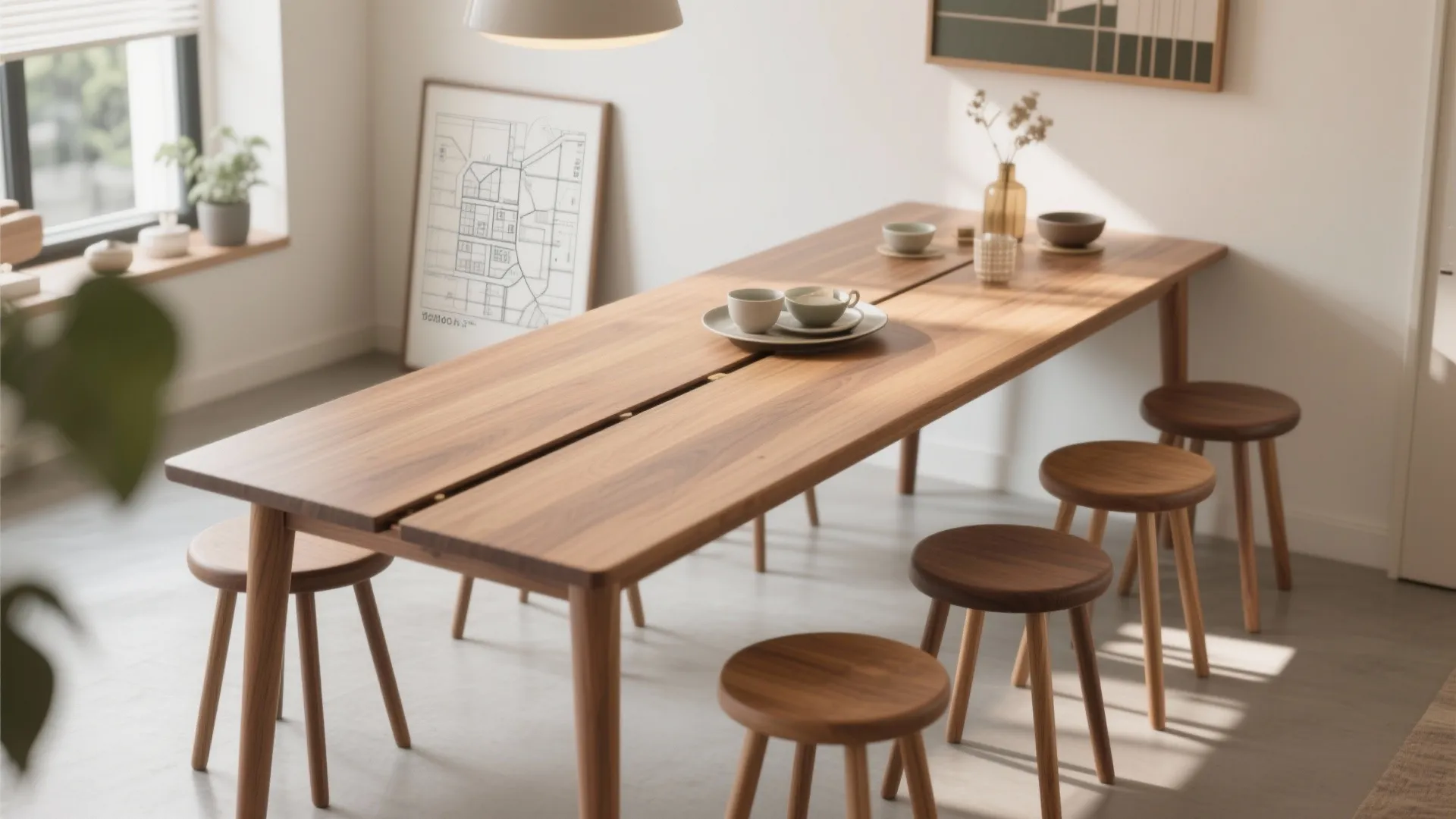 Tips 4: 伸縮できるテーブルとスツールで“人数変動”に強く（東京 × 日式风格）