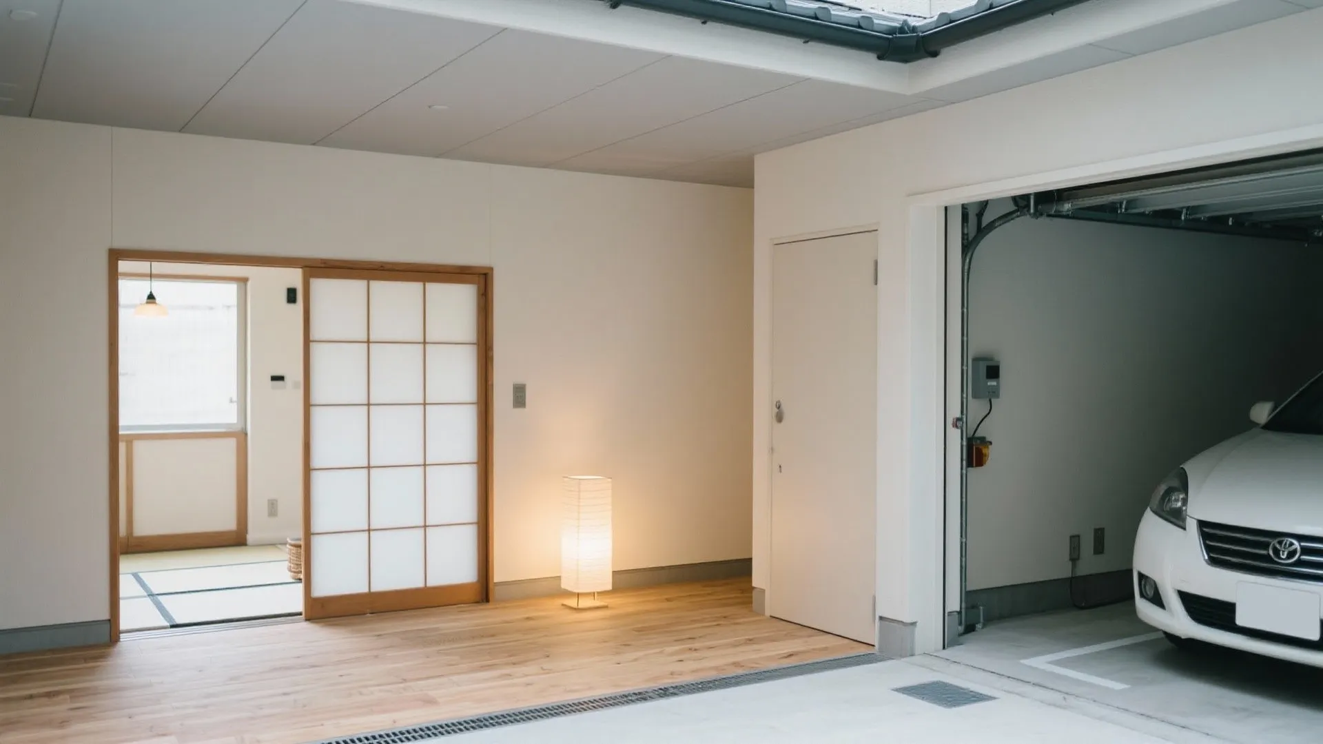 Tips 1: ガレージと玄関土間をスライド区切りで連結し、動線を最短化（東京小戸型 × 動線プラン）