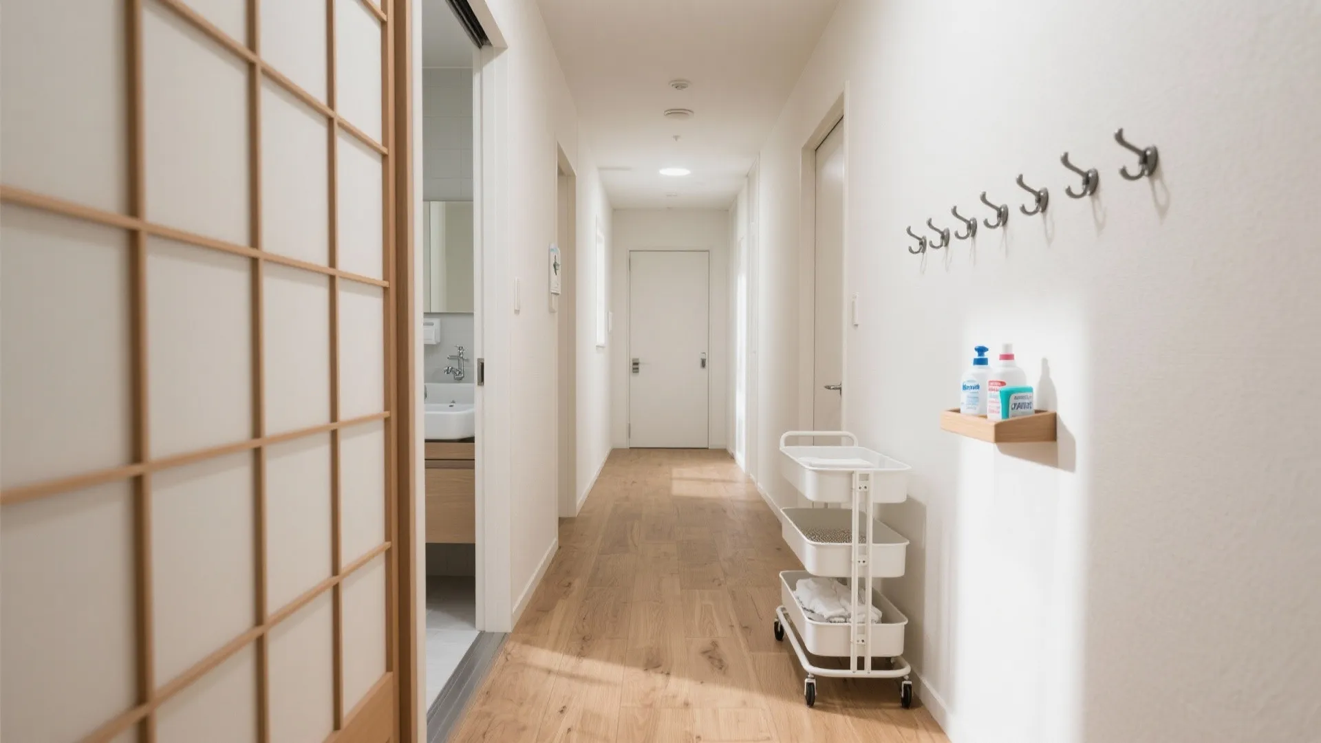 玄関〜水回りは“連続作業線”：ランドリーカートで動線短縮（動線規画×日本都市）