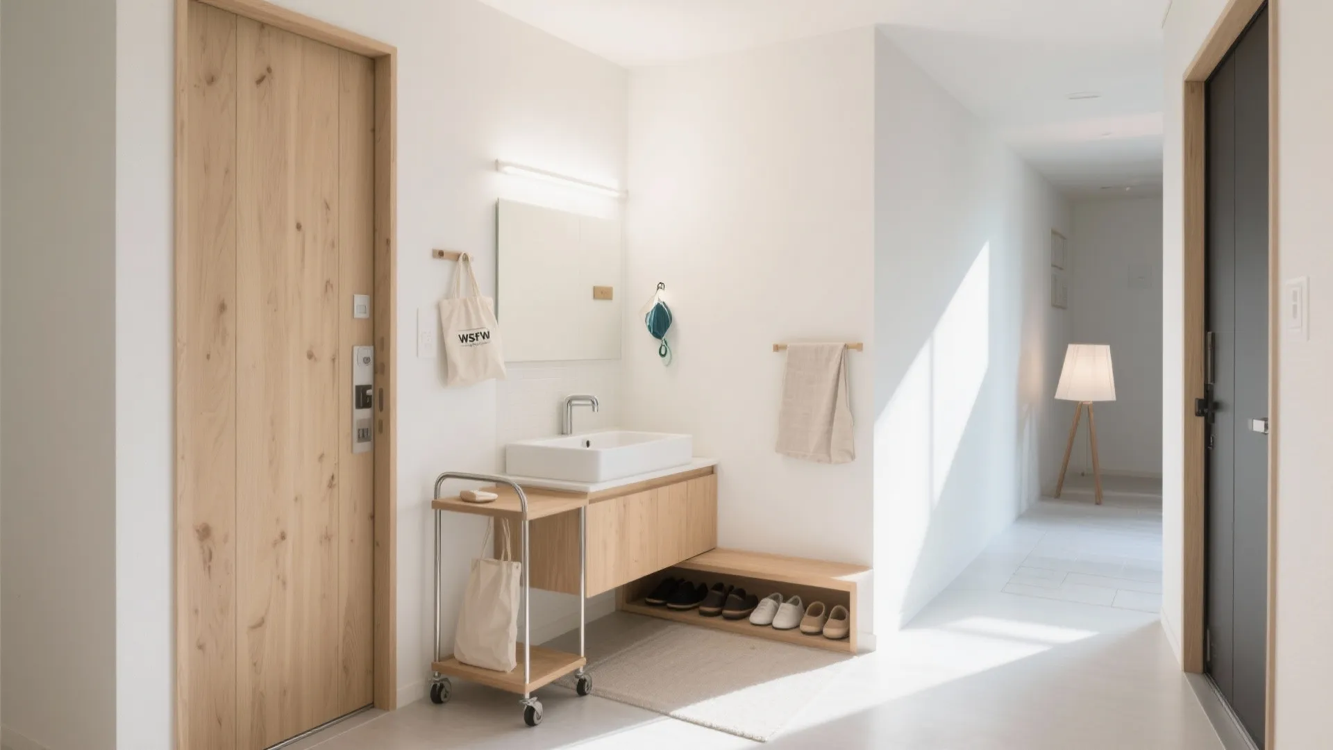 Tips 1: 玄関〜洗面の一直線動線で、東京の朝を10分短縮（動線規整＋日式風格）