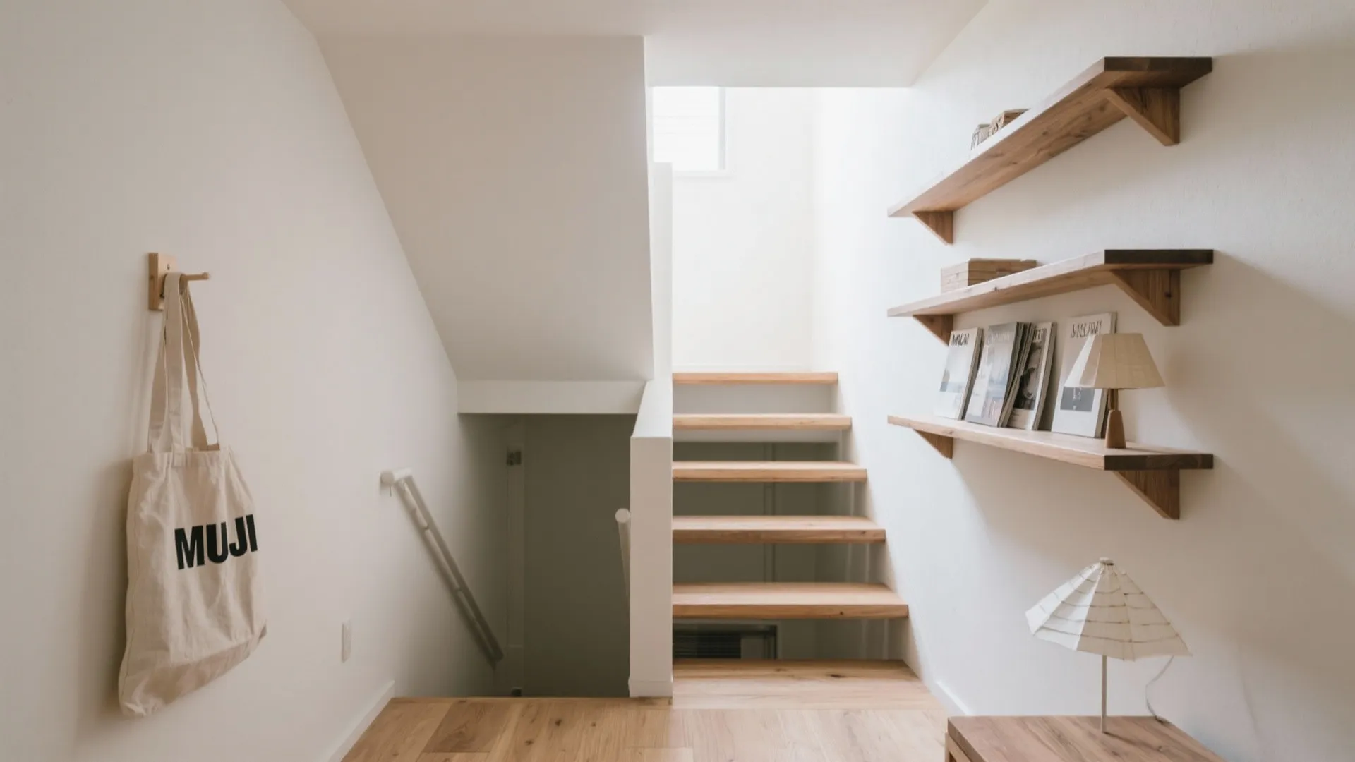 Tips 1: 階段下を“通路＋収納”の二層で使う（東京小戸型・日式風格）